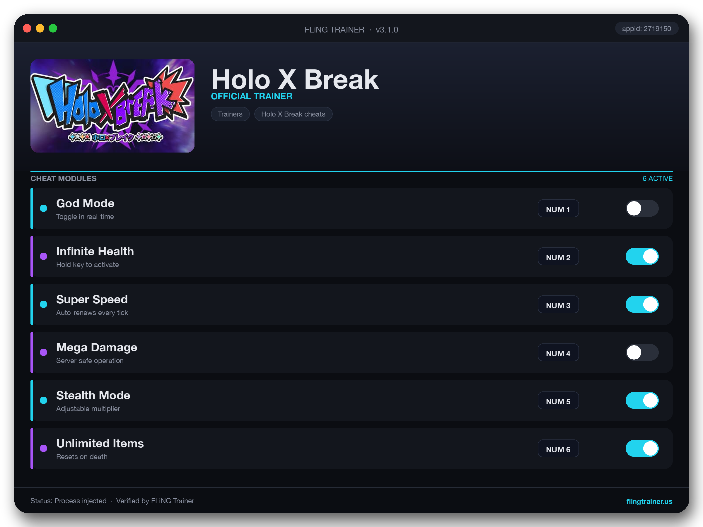 Holo X Break Trainer interface