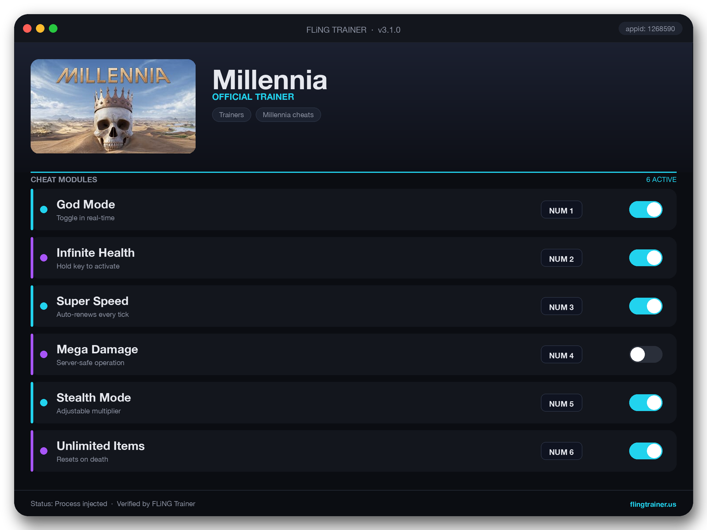 Millennia Trainer interface