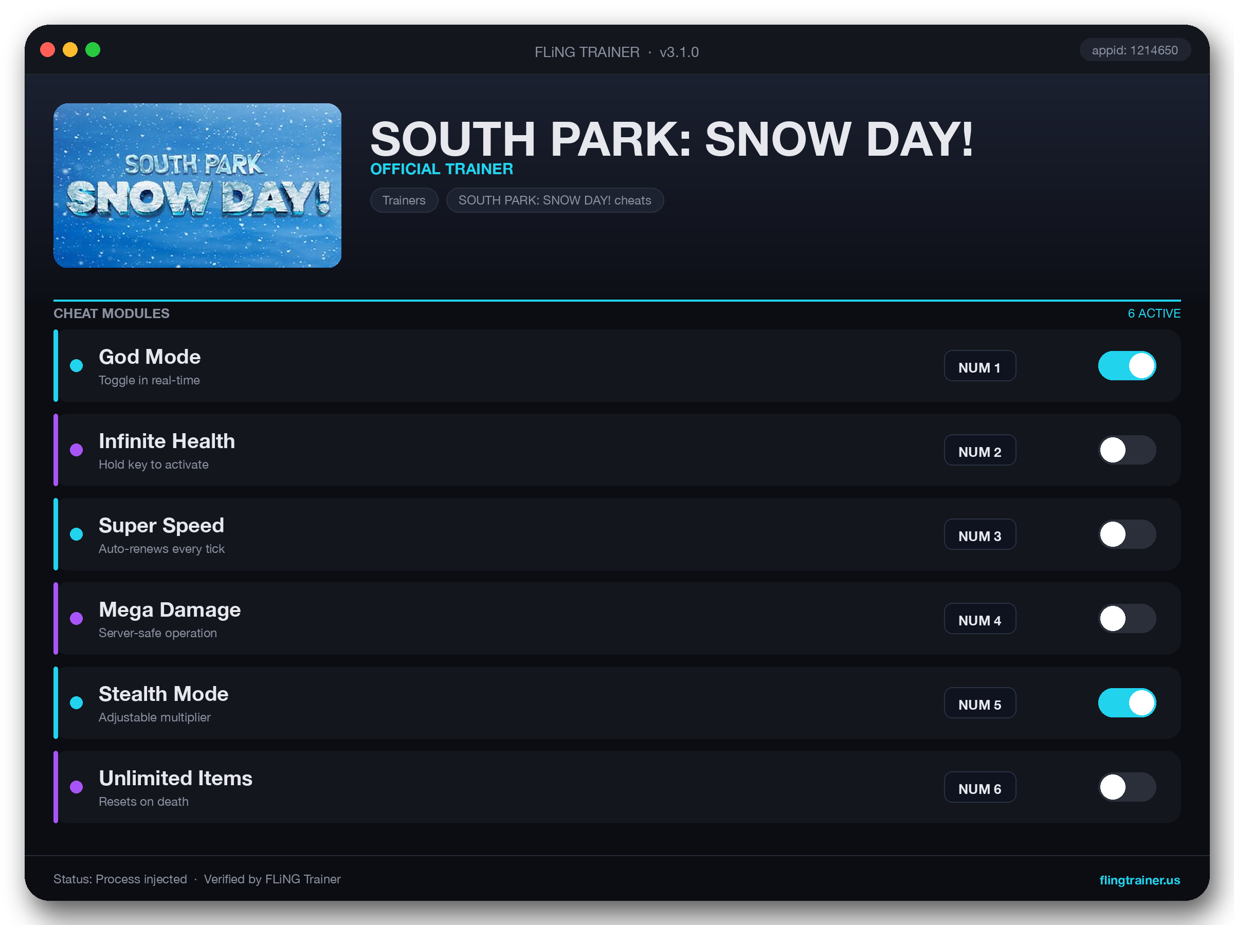 SOUTH PARK: SNOW DAY! Trainer interface
