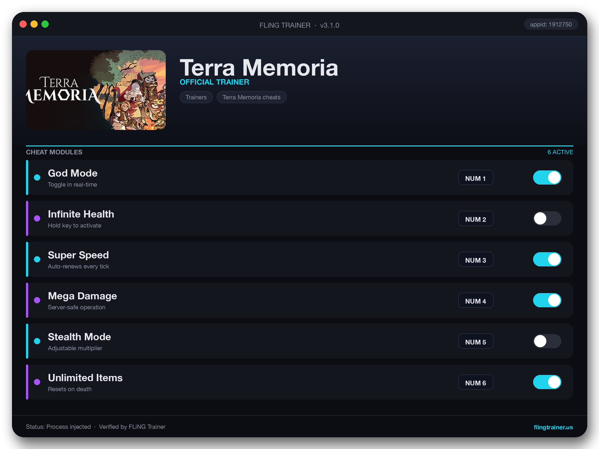 Terra Memoria Trainer interface