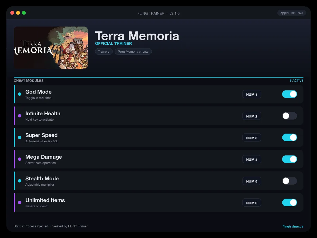 Terra Memoria Trainer interface