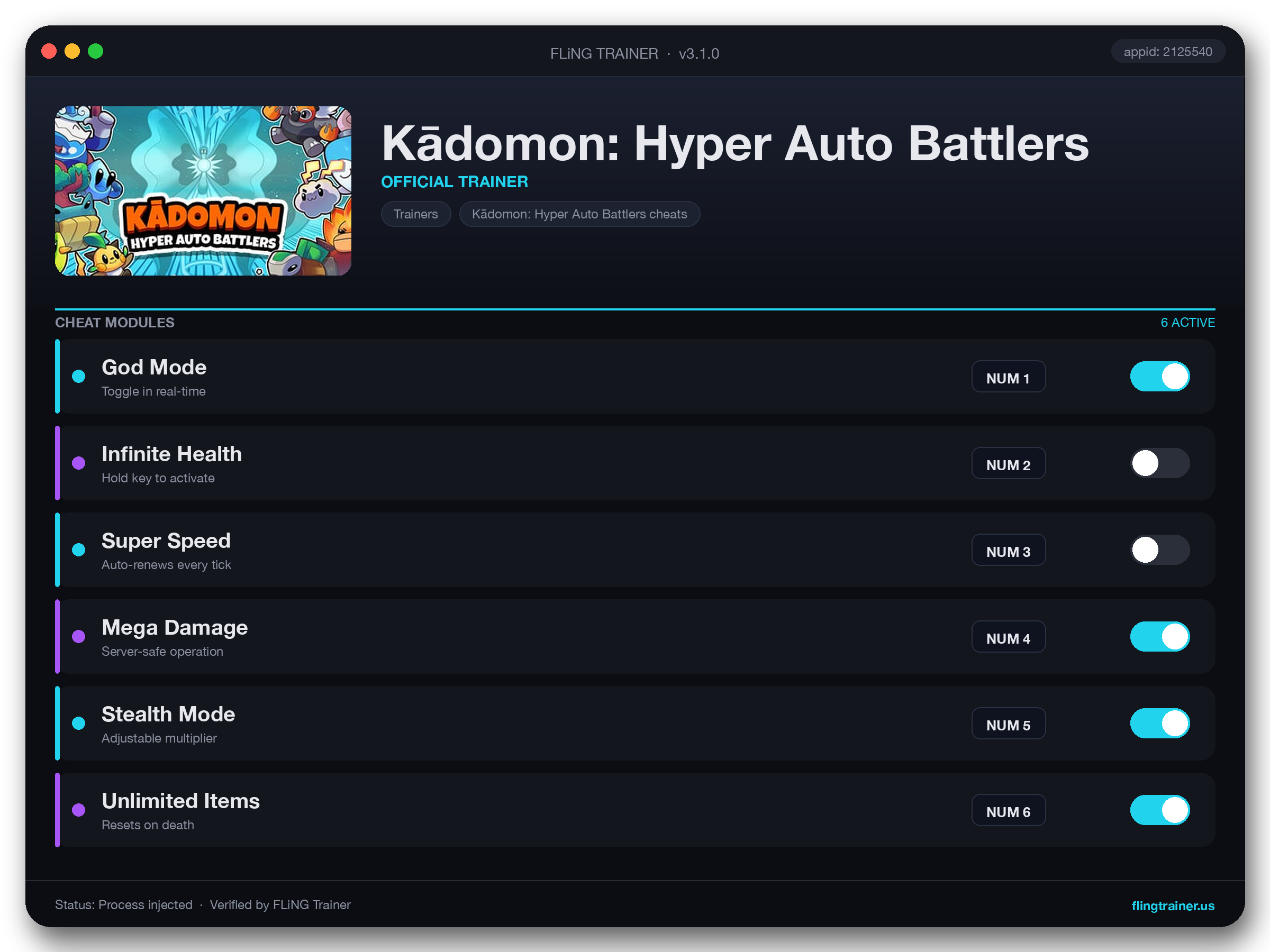 Kādomon: Hyper Auto Battlers Trainer interface