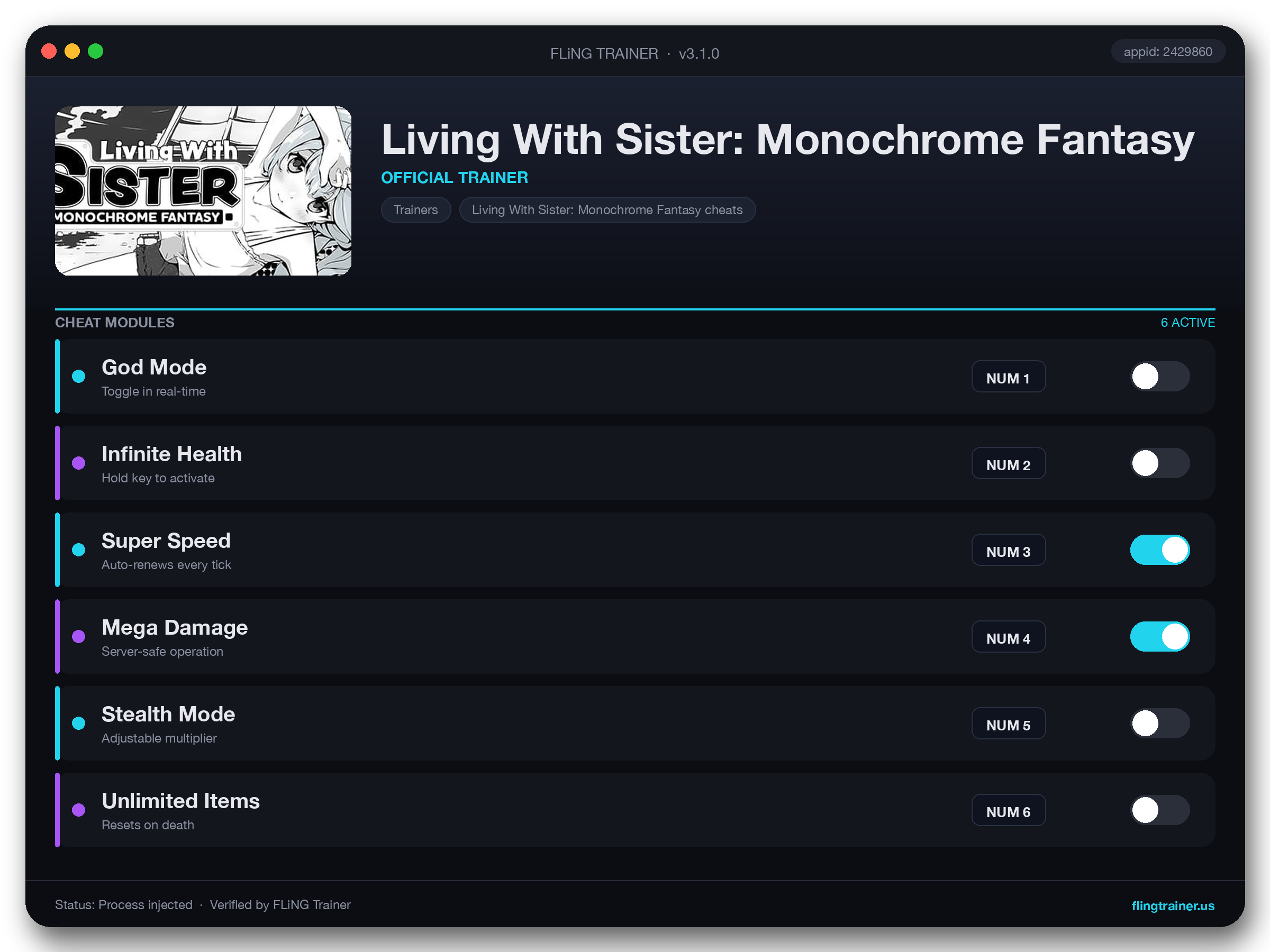 Living With Sister: Monochrome Fantasy Trainer interface