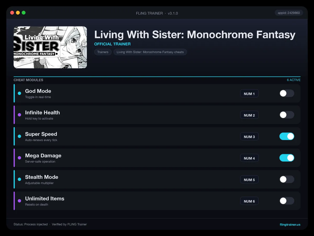 Living With Sister: Monochrome Fantasy Trainer interface