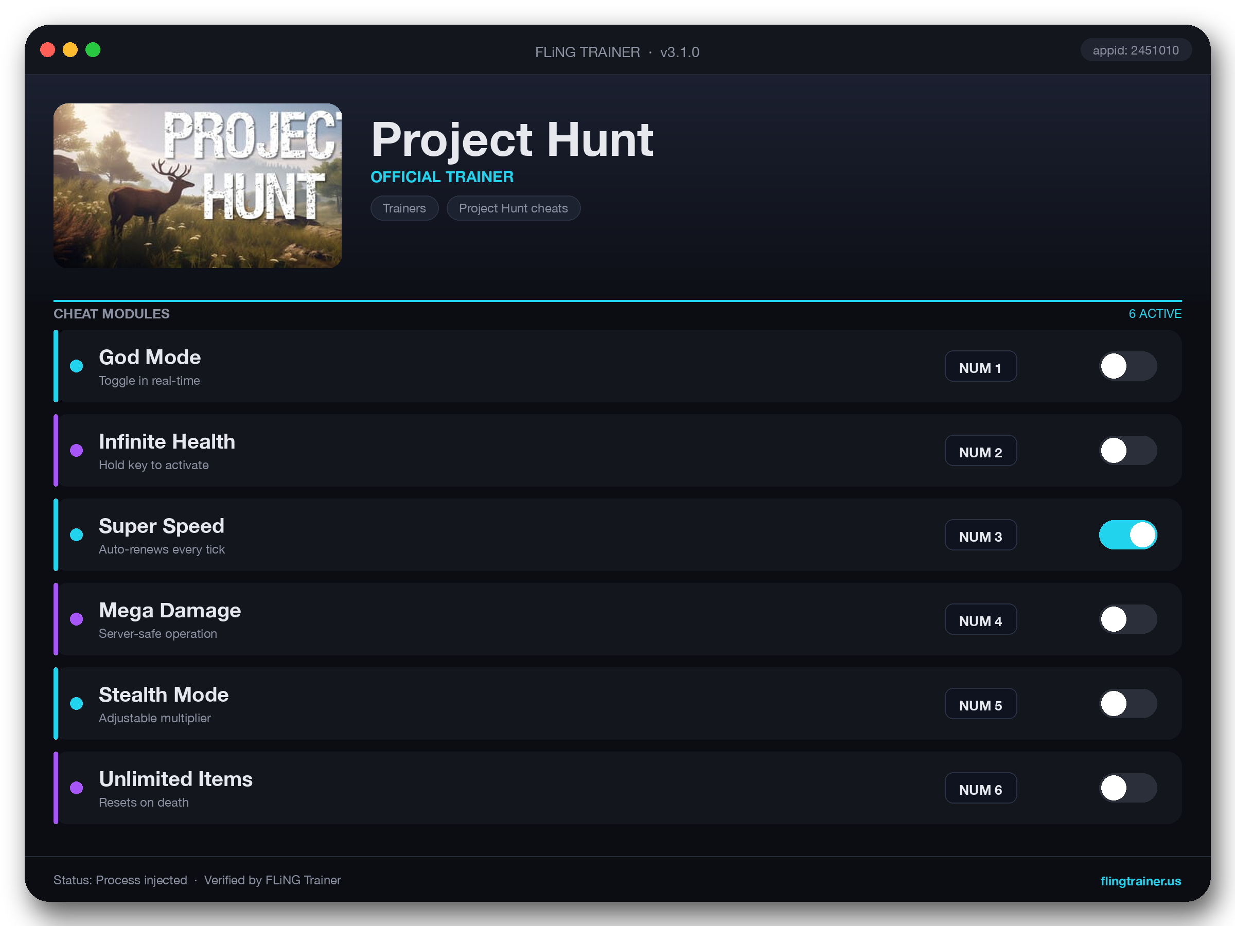 Project Hunt Trainer interface