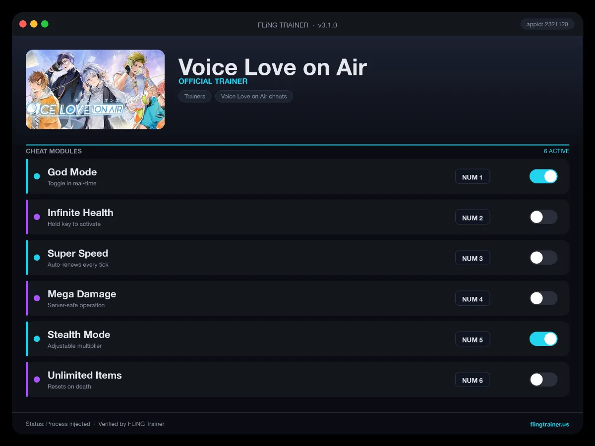 Voice Love on Air Trainer interface
