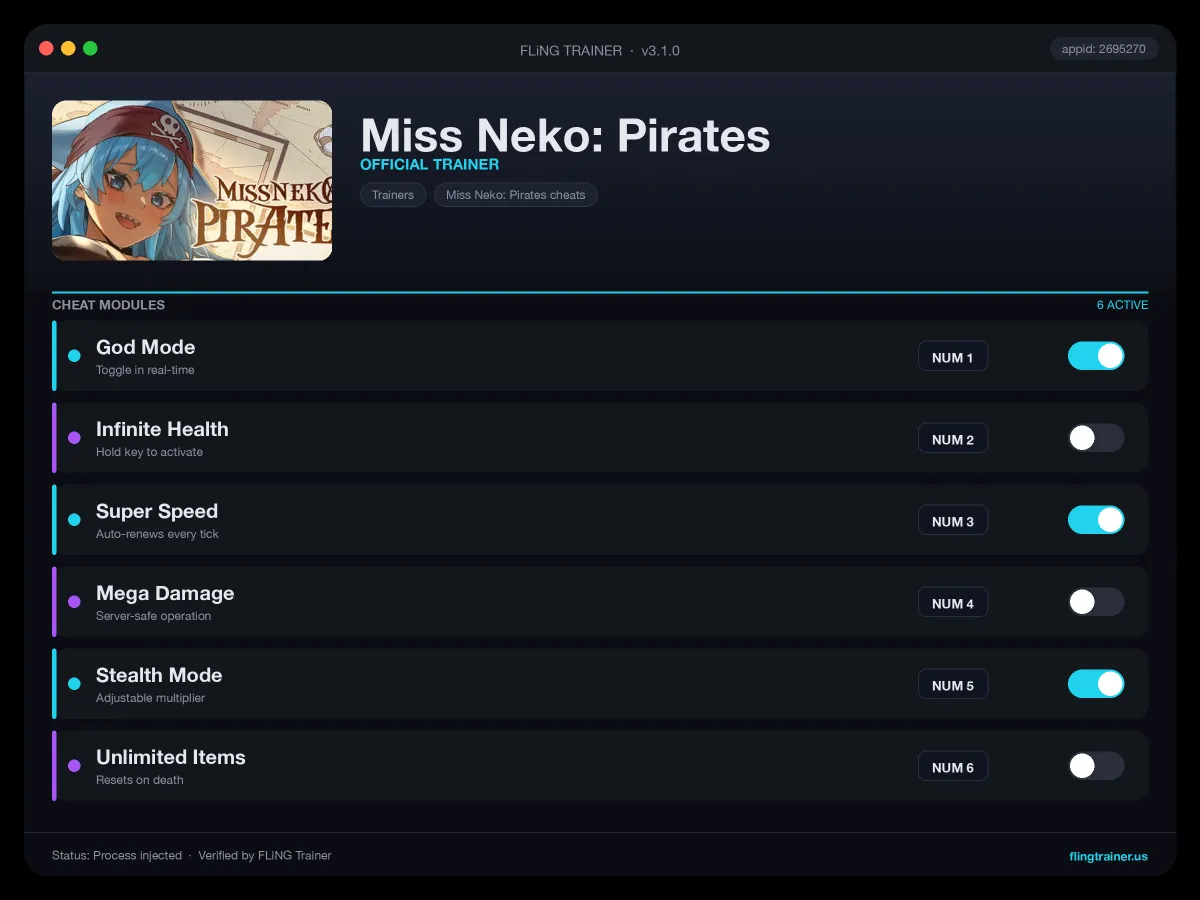 Miss Neko: Pirates Trainer interface