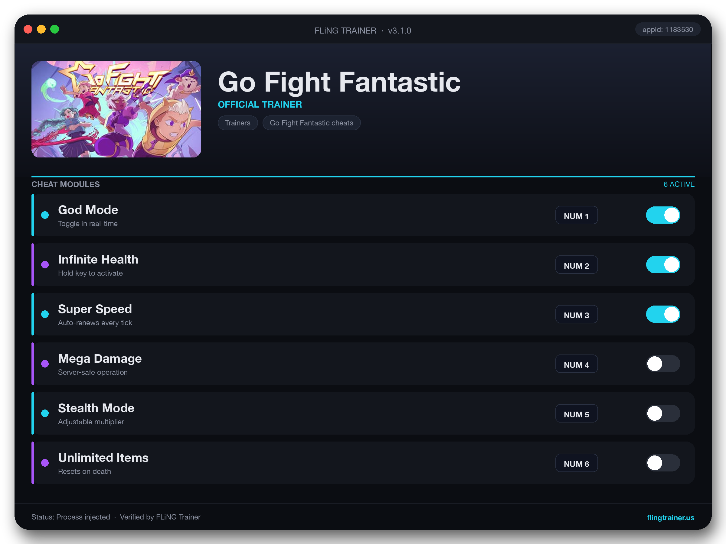 Go Fight Fantastic Trainer interface