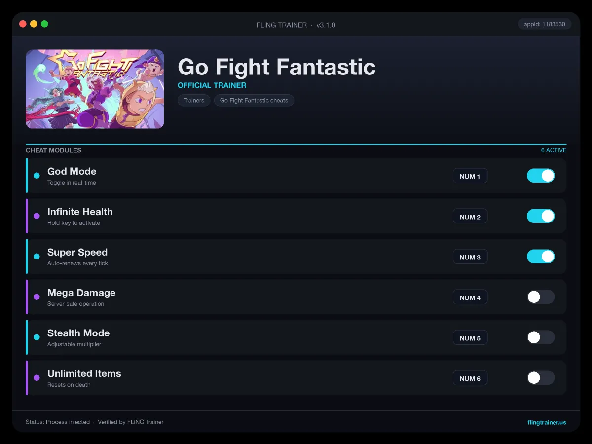 Go Fight Fantastic Trainer interface