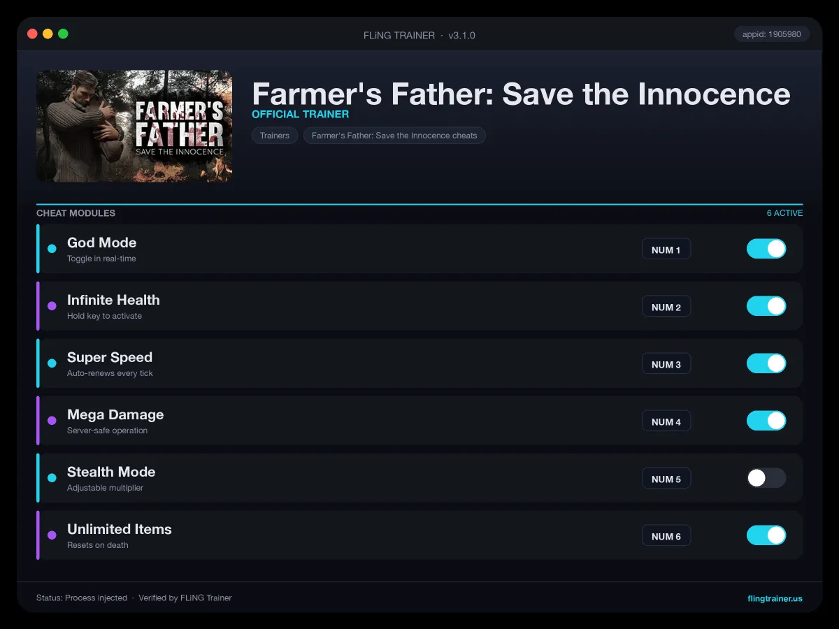 Farmer's Father: Save the Innocence Trainer interface