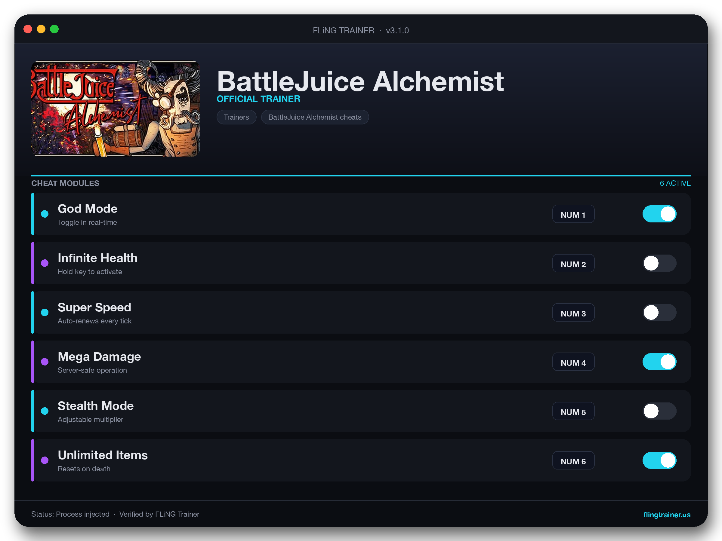 BattleJuice Alchemist Trainer interface