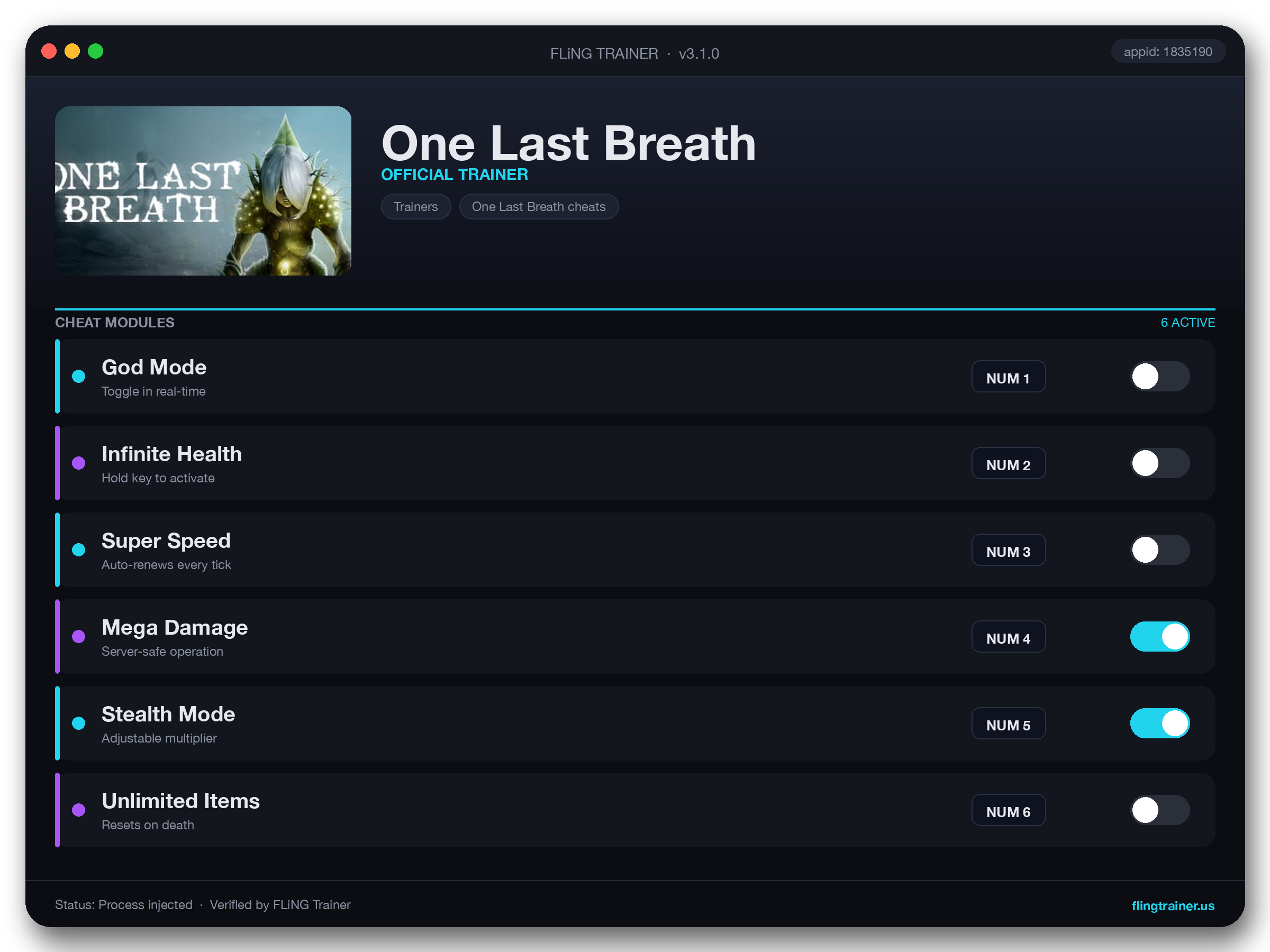One Last Breath Trainer interface