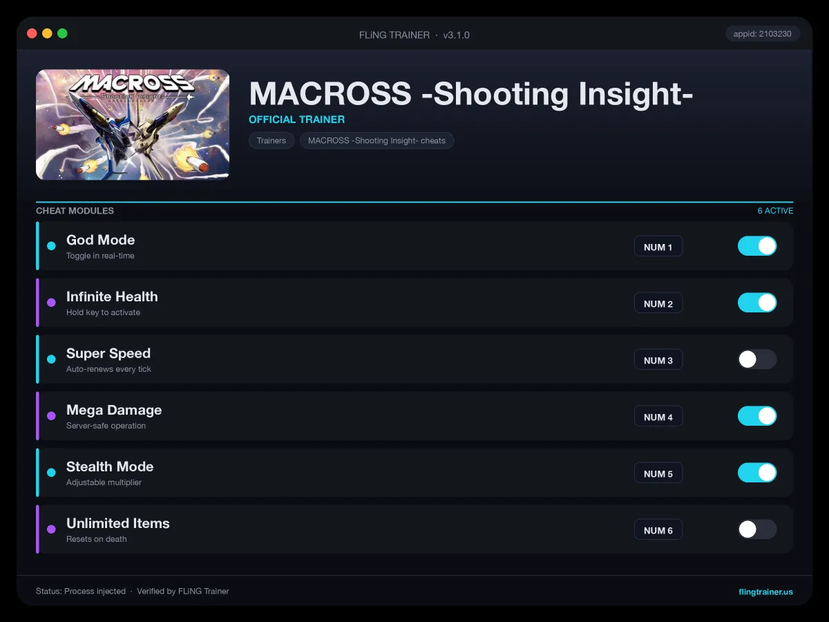 MACROSS -Shooting Insight- Trainer interface