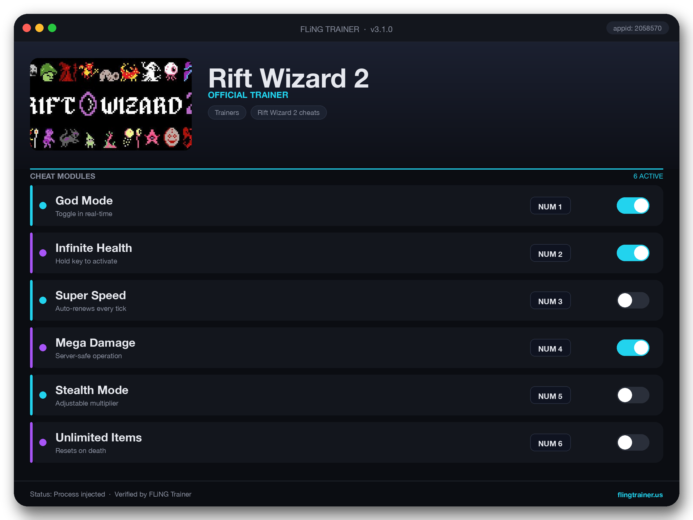 Rift Wizard 2 Trainer interface