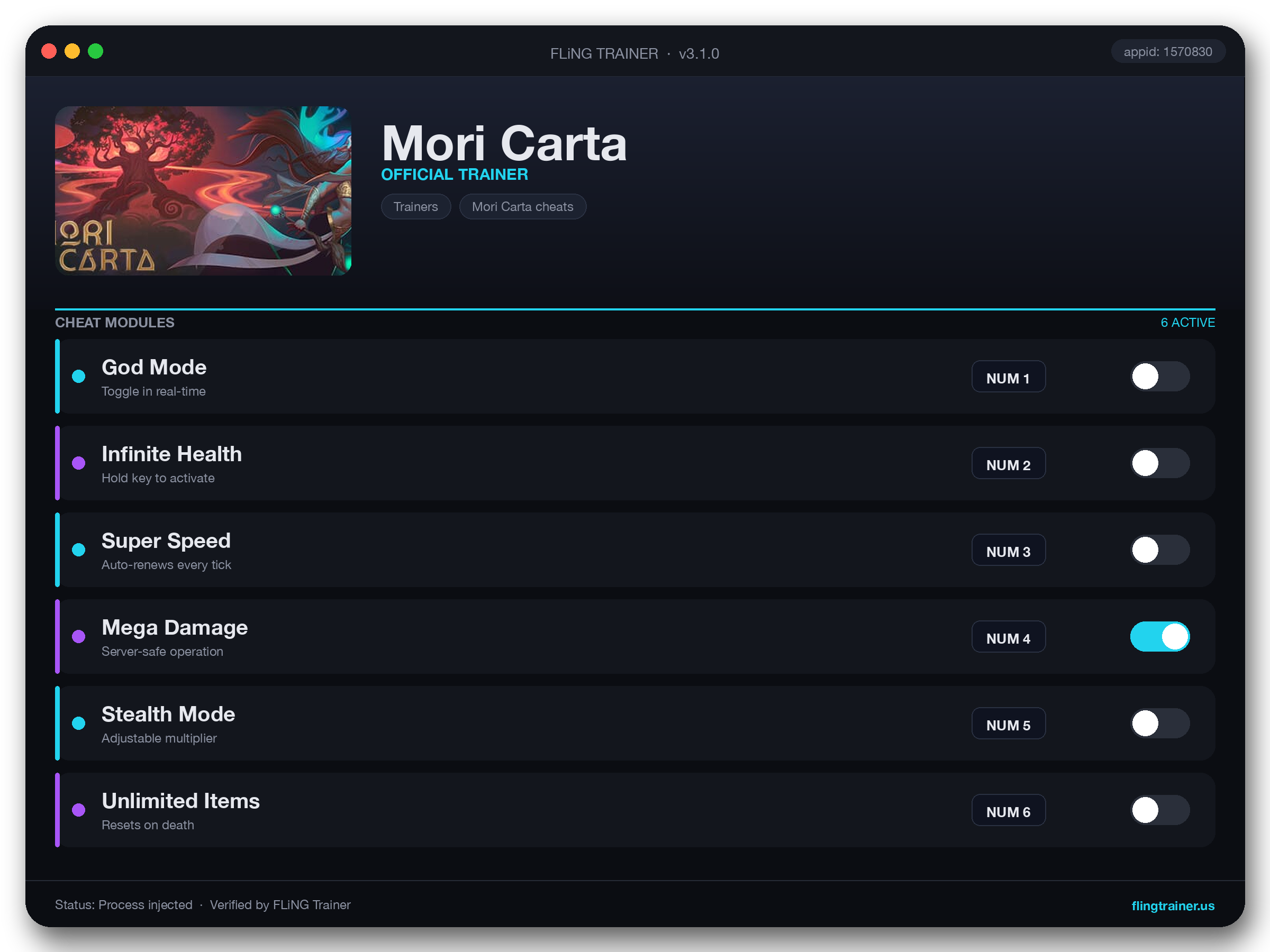 Mori Carta Trainer interface