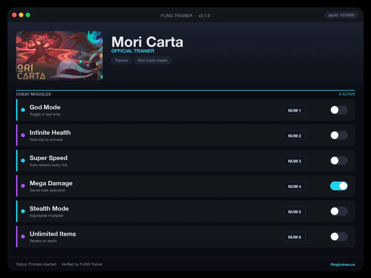 Mori Carta Trainer interface