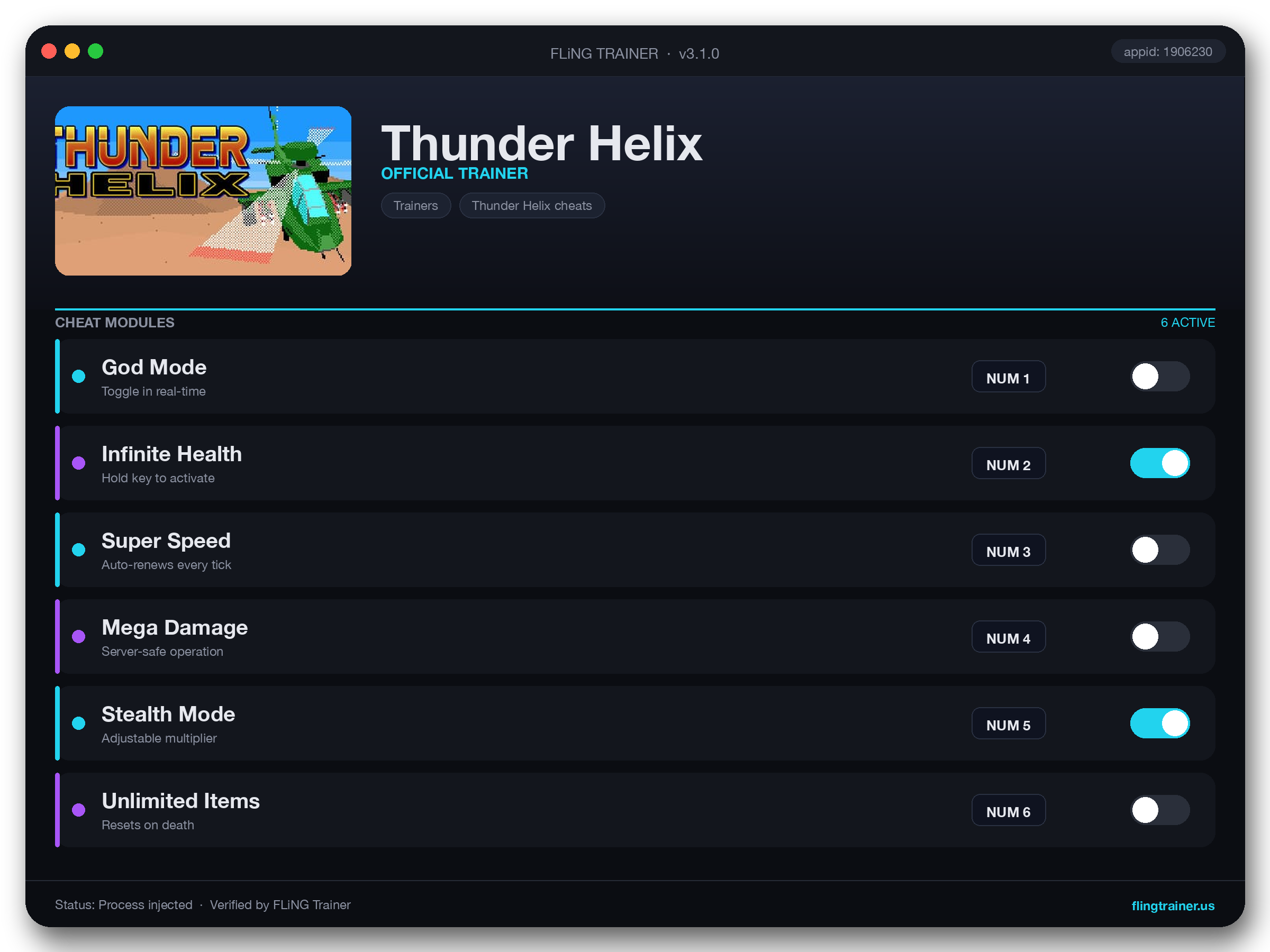 Thunder Helix Trainer interface