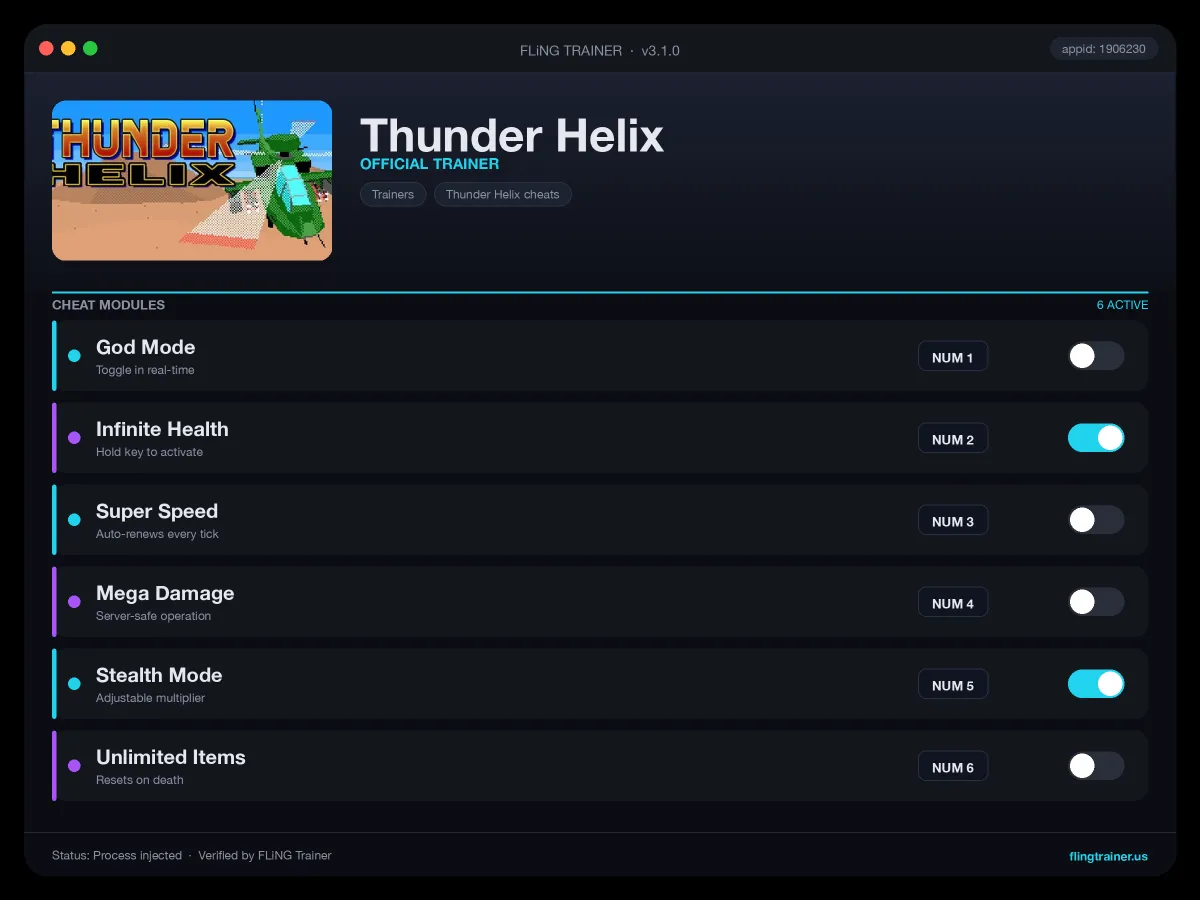 Thunder Helix Trainer interface