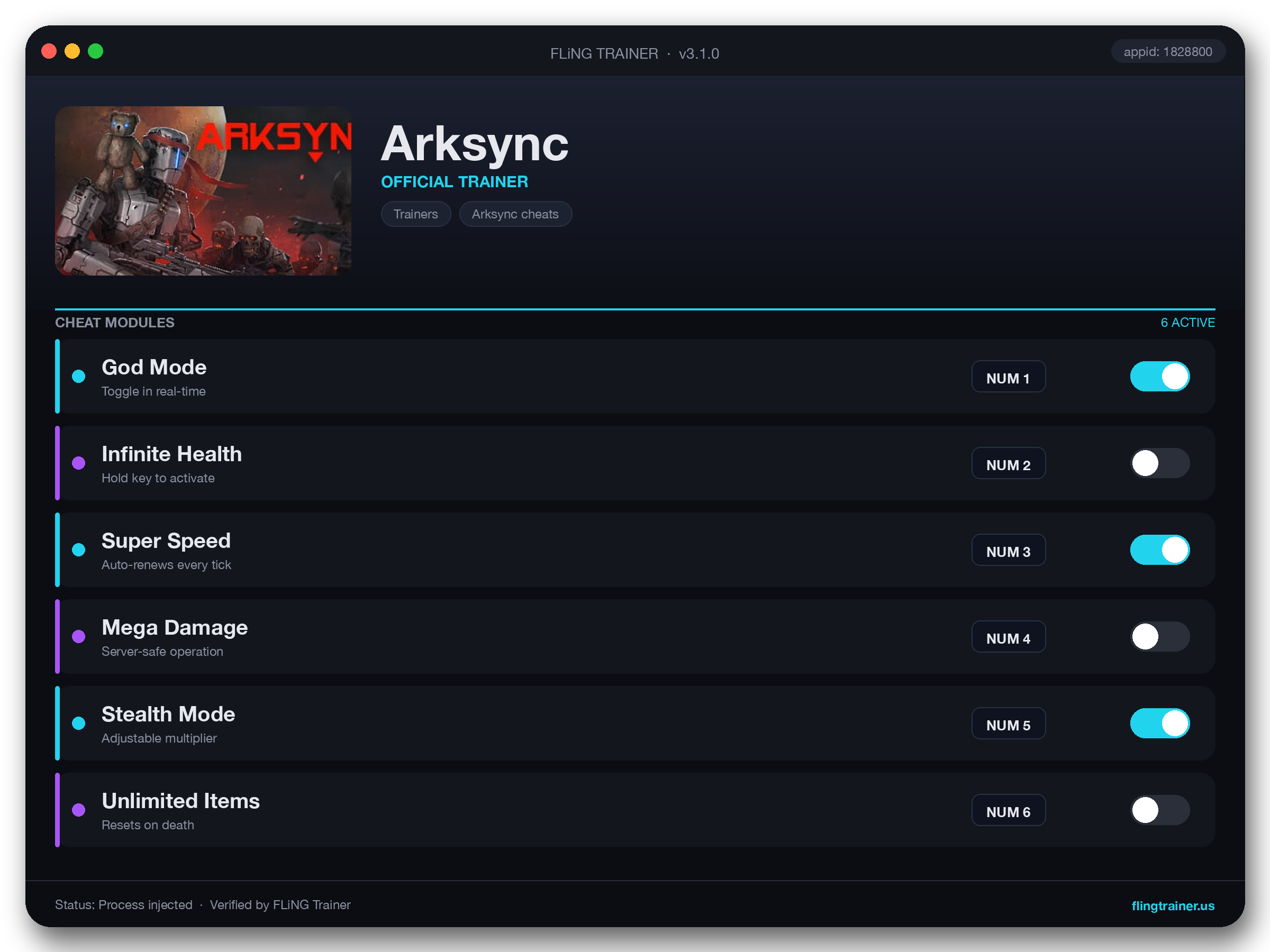 Arksync Trainer interface