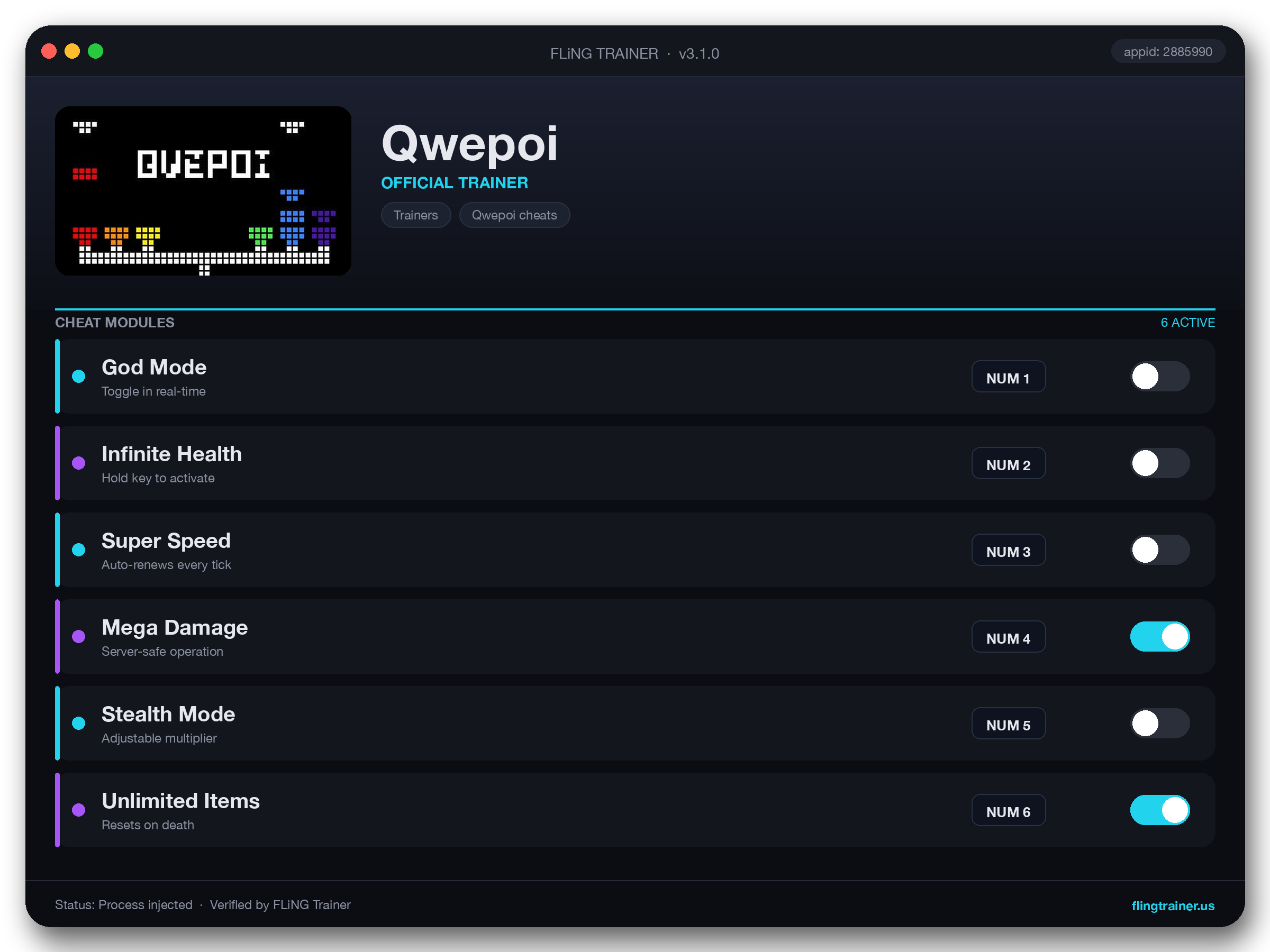 Qwepoi Trainer interface