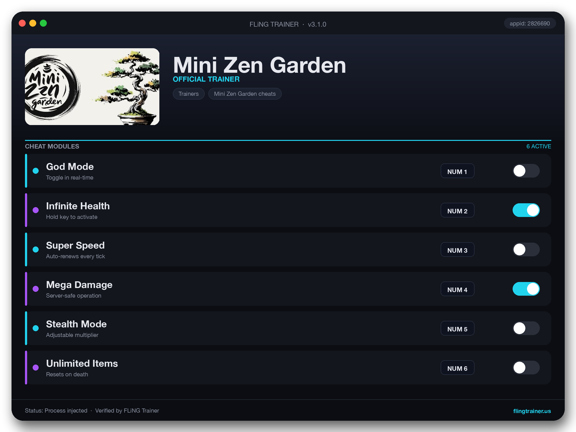 Mini Zen Garden Trainer interface
