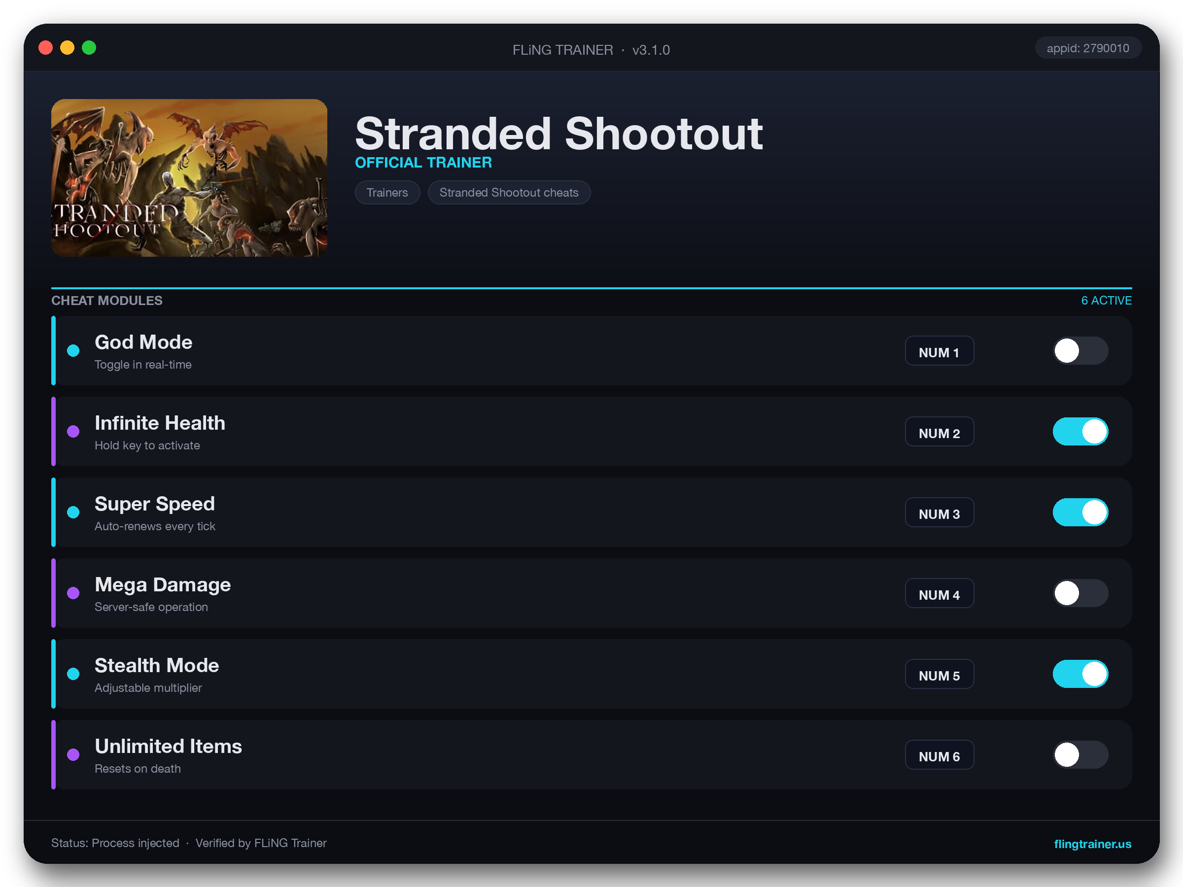 Stranded Shootout Trainer interface