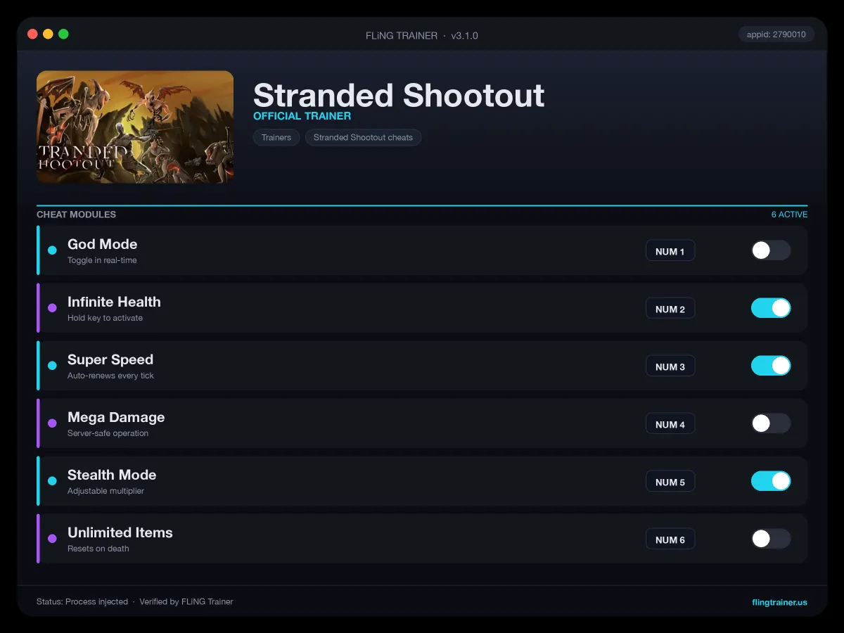 Stranded Shootout Trainer interface
