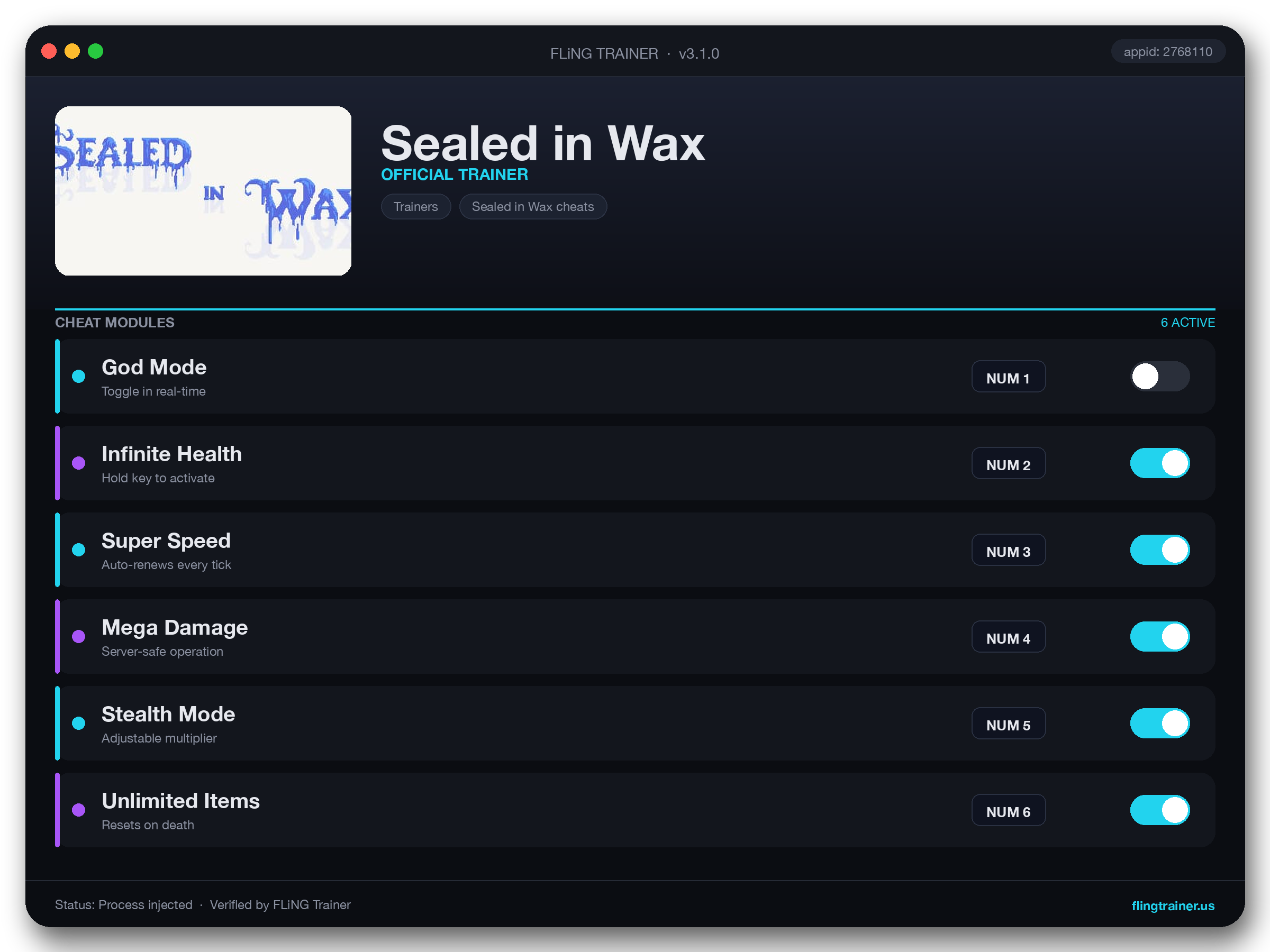 Sealed in Wax Trainer interface