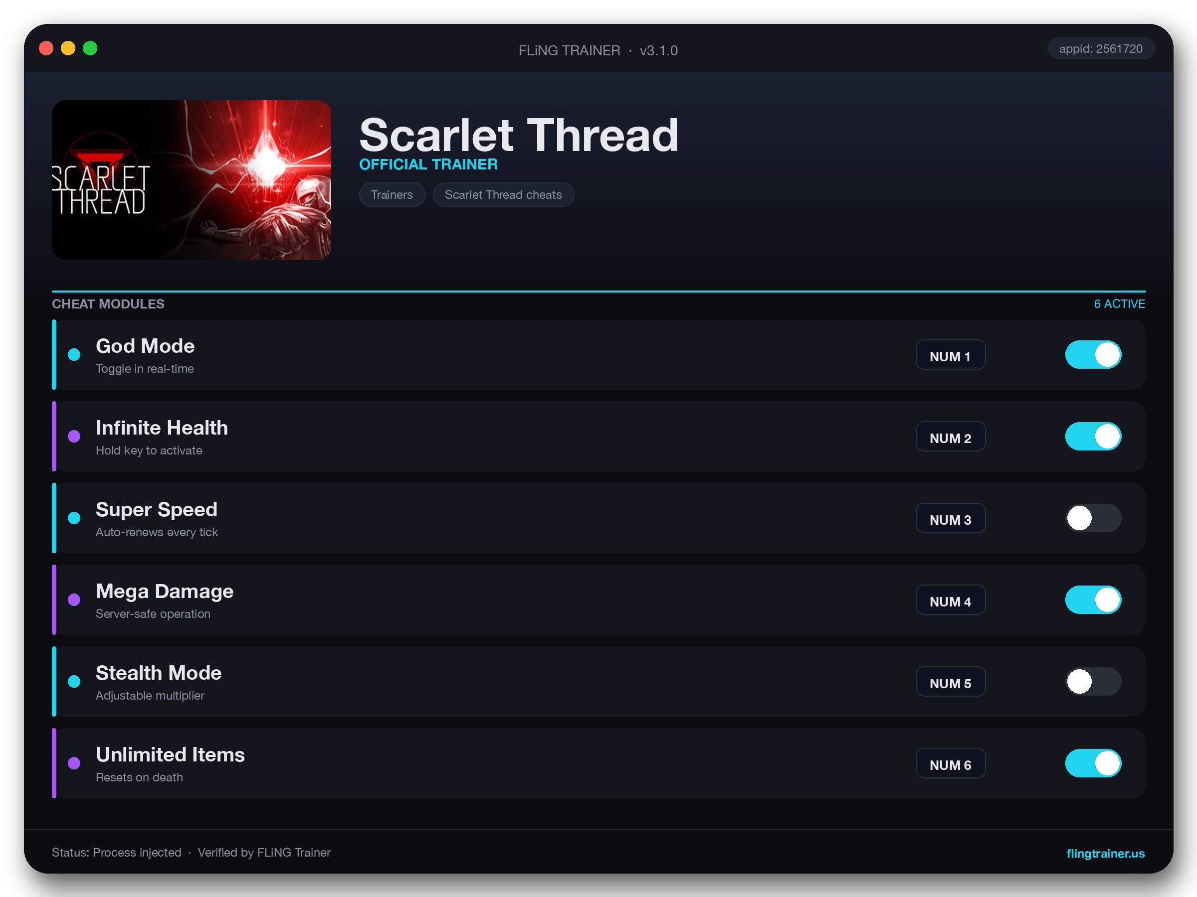 Scarlet Thread Trainer interface