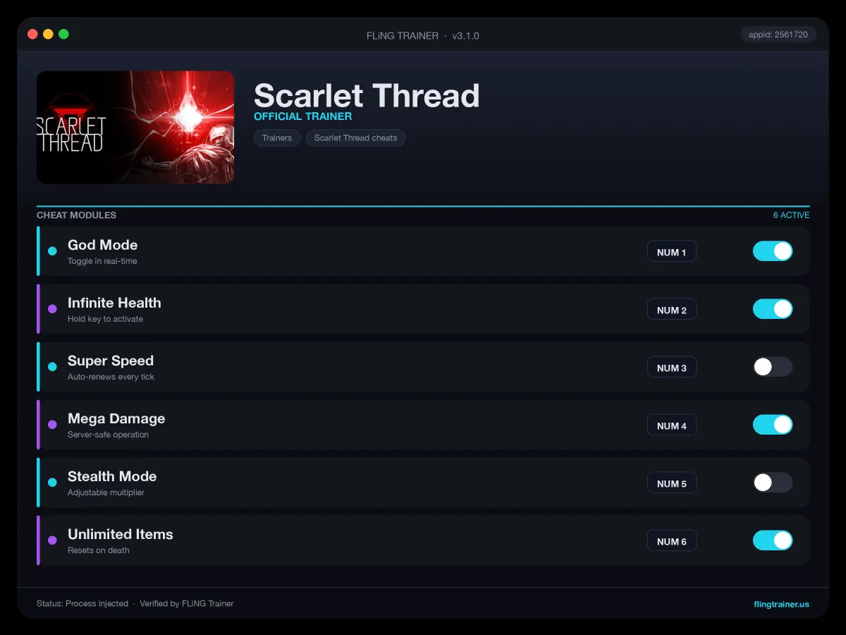 Scarlet Thread Trainer interface