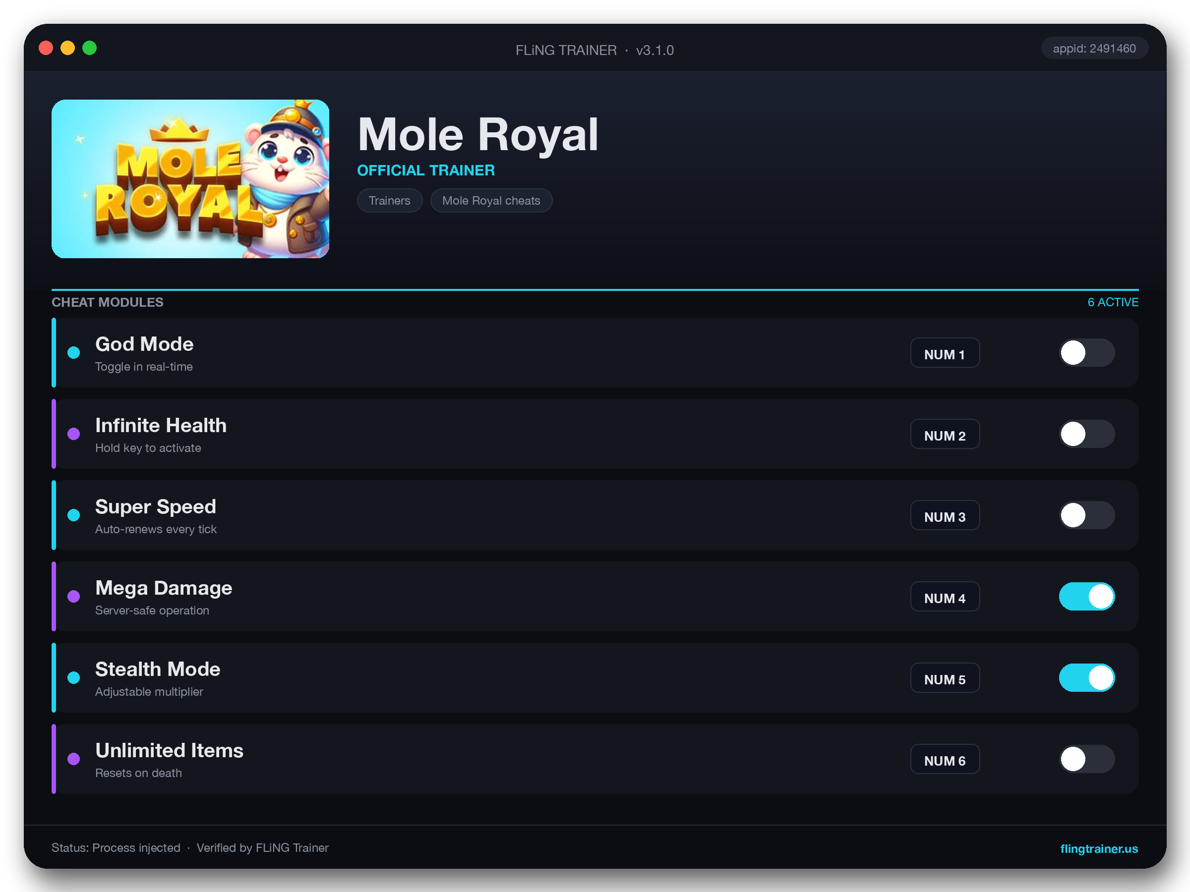 Mole Royal Trainer interface
