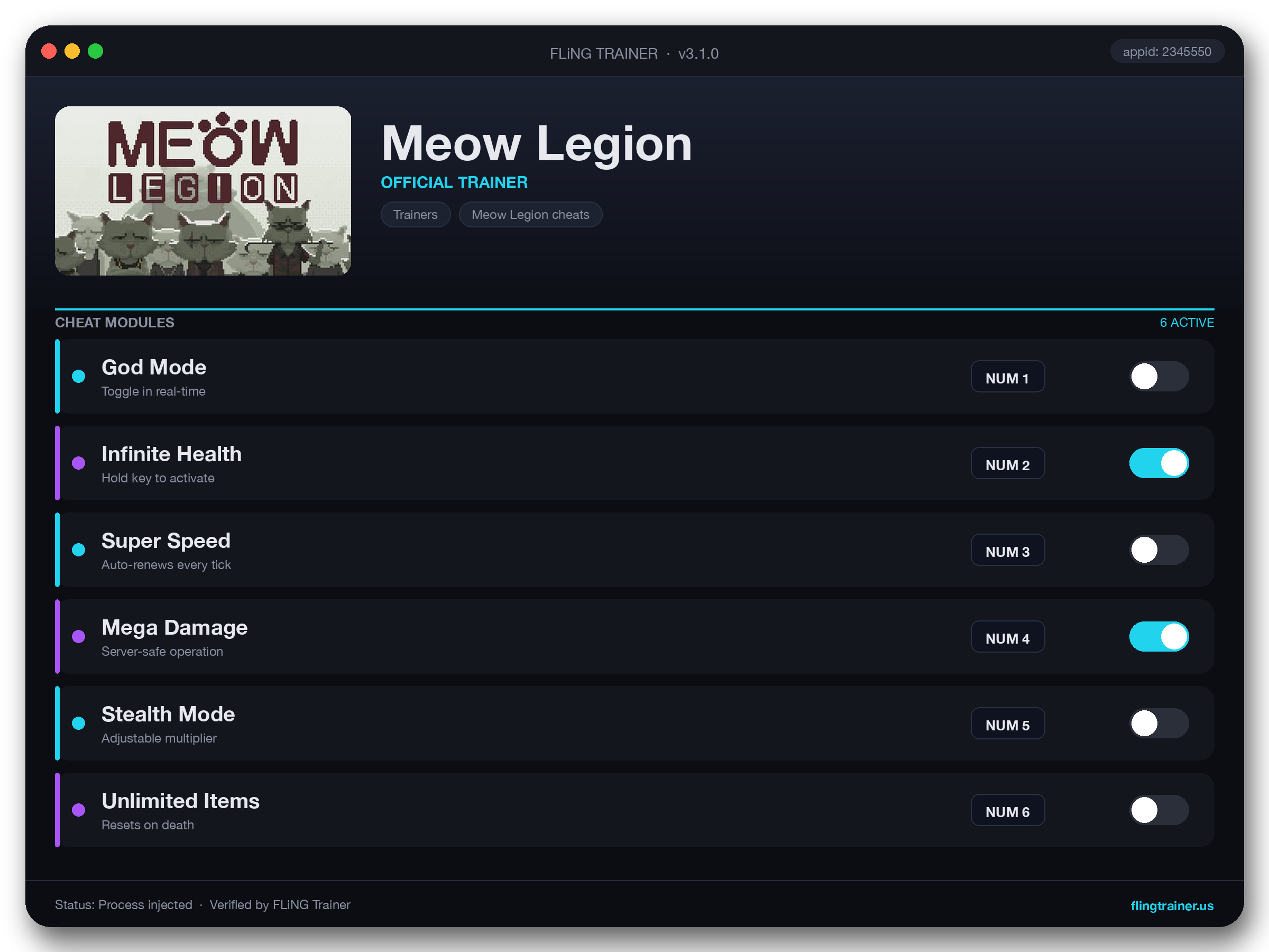 Meow Legion Trainer interface