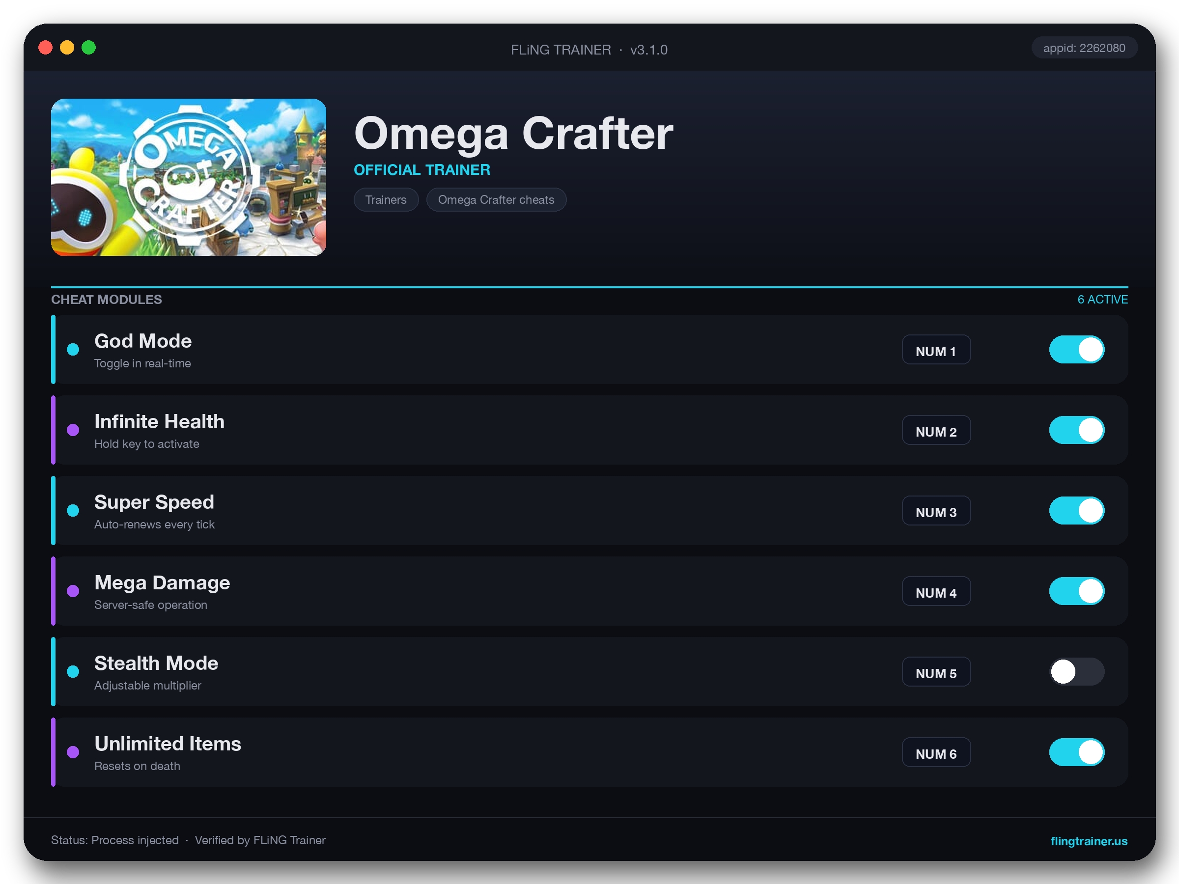 Omega Crafter Trainer interface