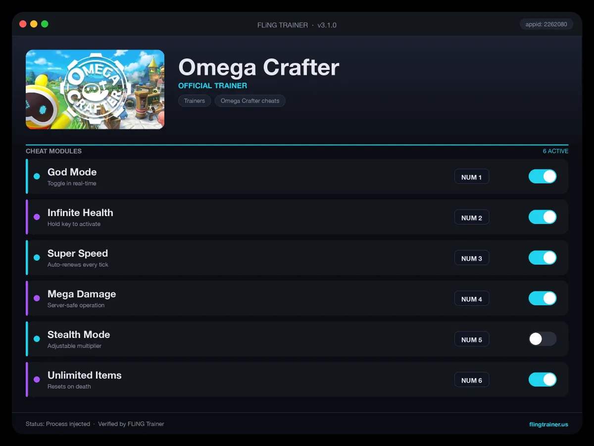 Omega Crafter Trainer interface