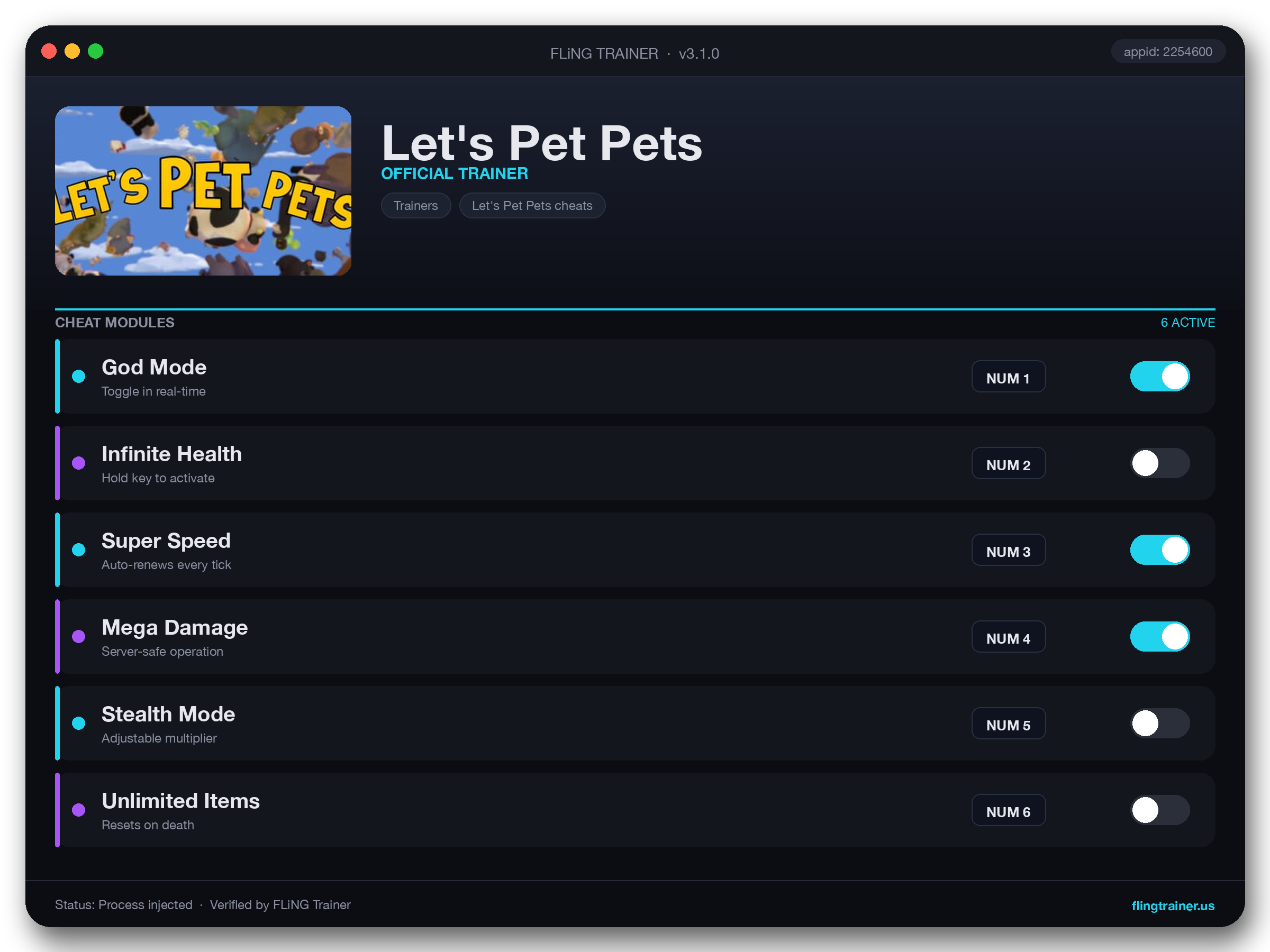 Let's Pet Pets Trainer interface