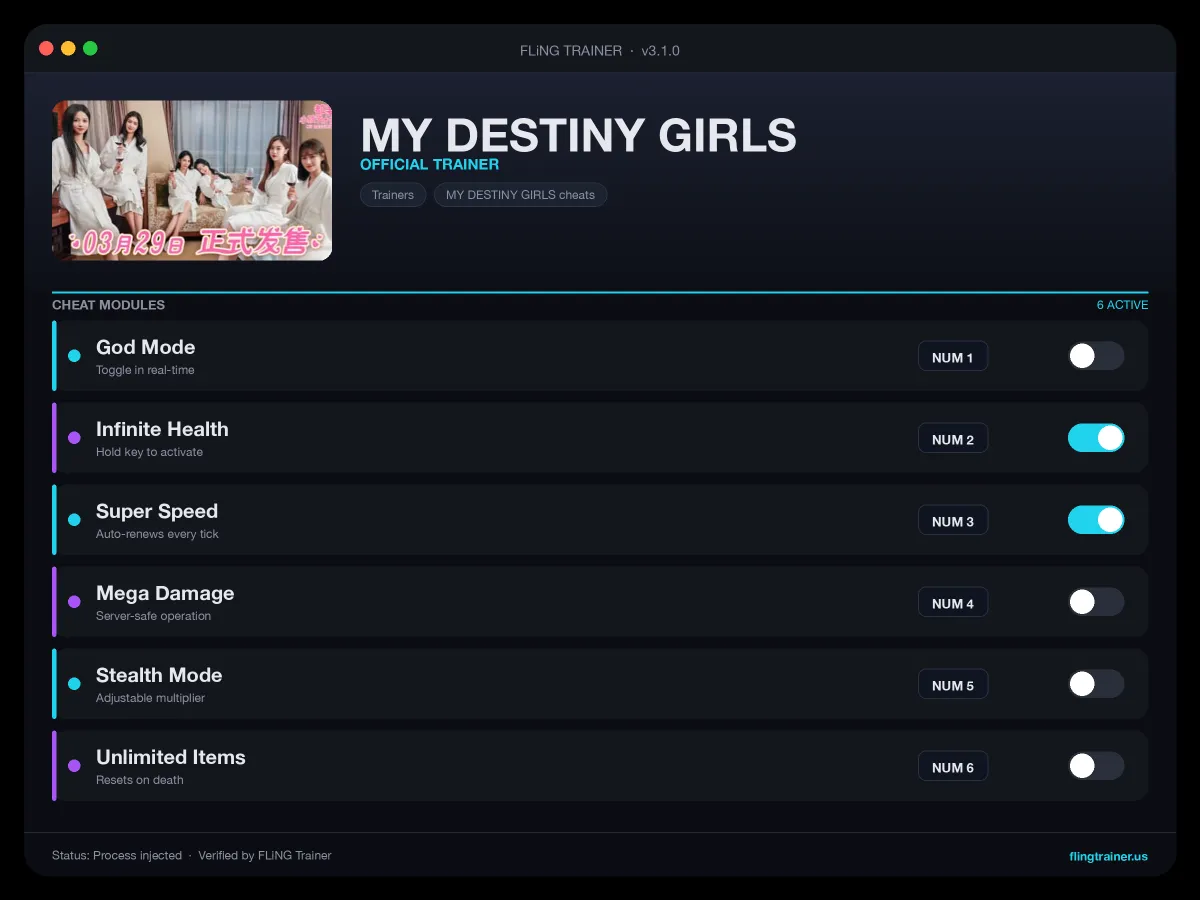 MY DESTINY GIRLS Trainer interface
