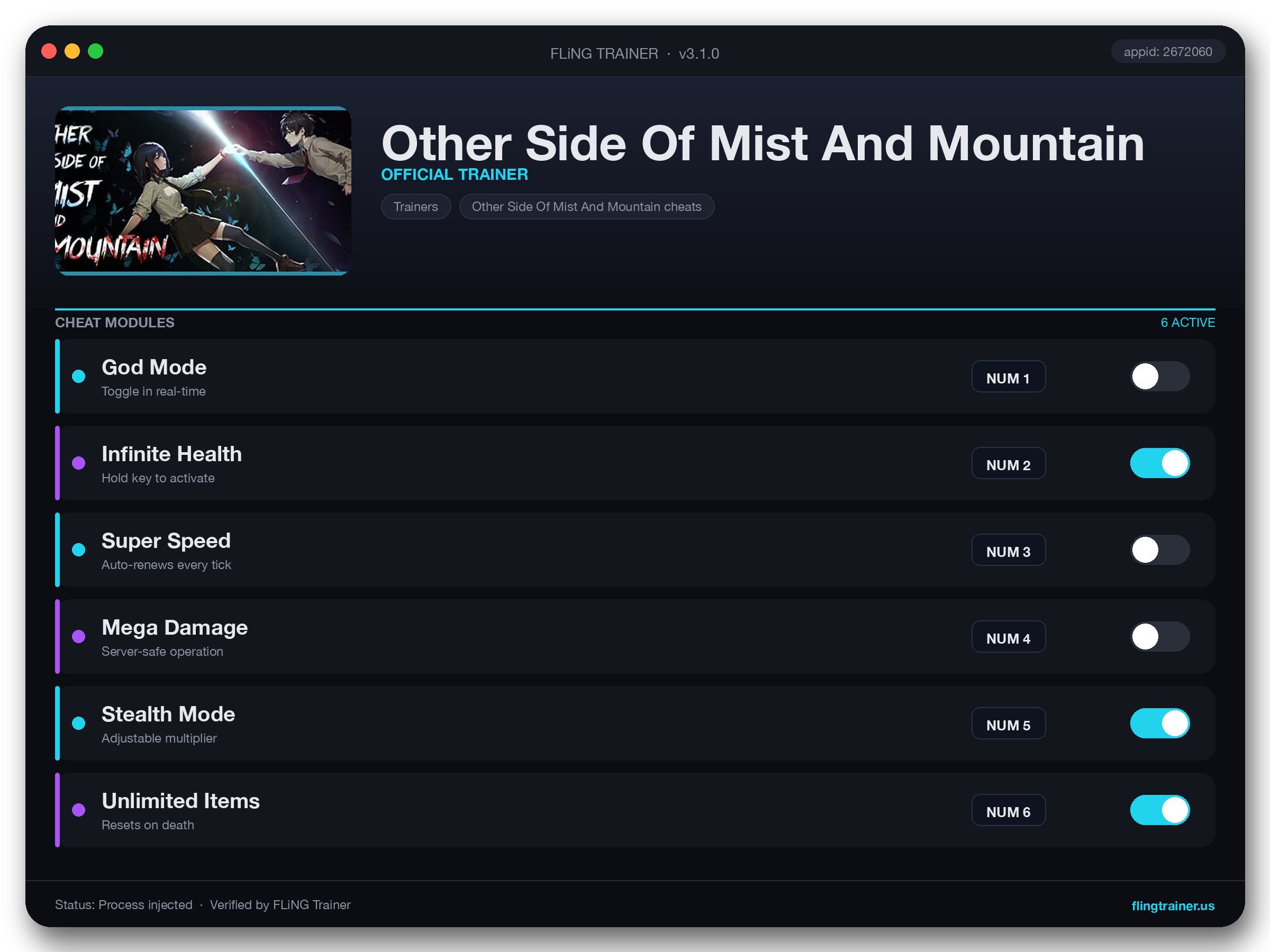 Other Side Of Mist And Mountain Trainer interface