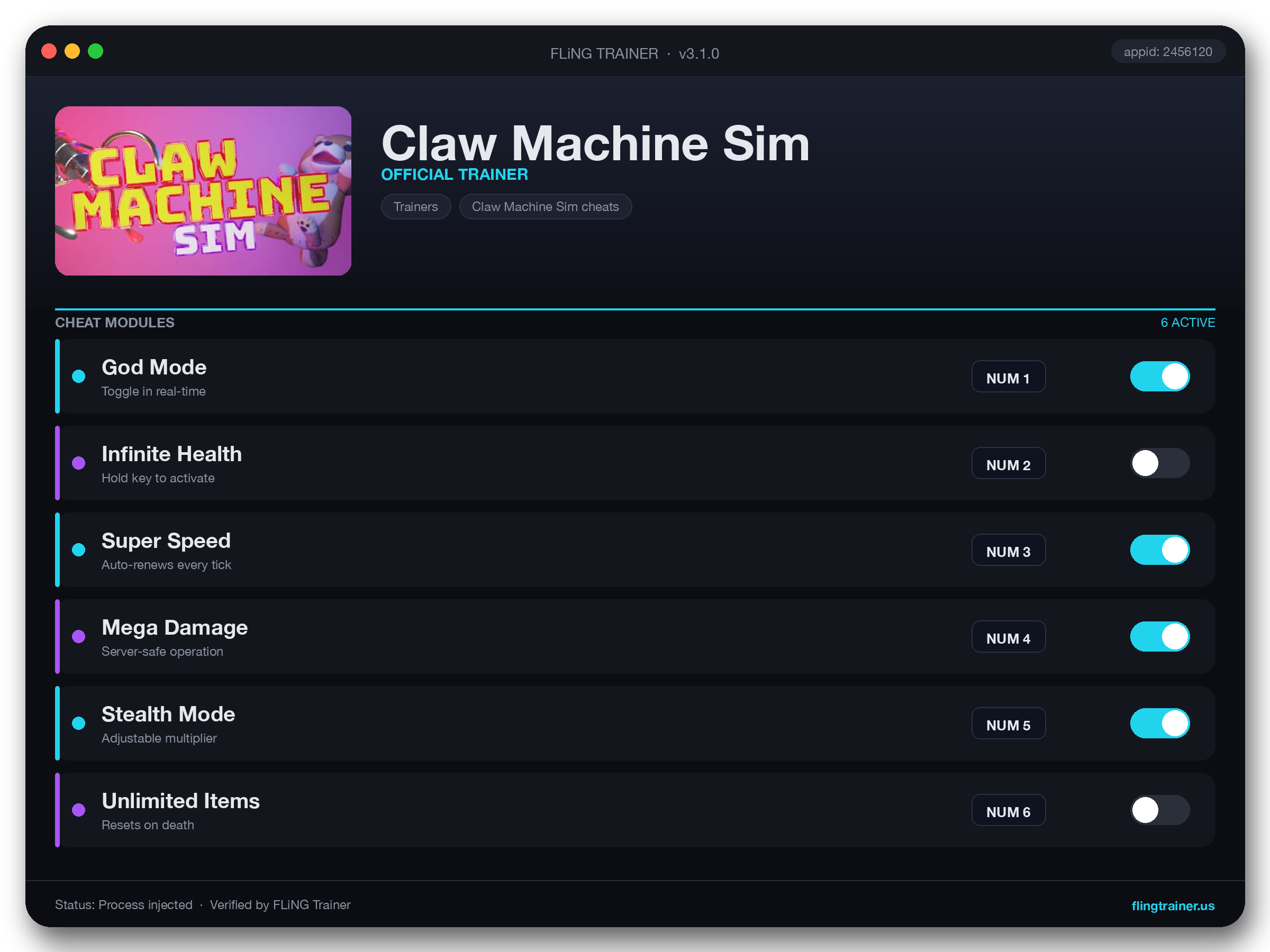 Claw Machine Sim Trainer interface