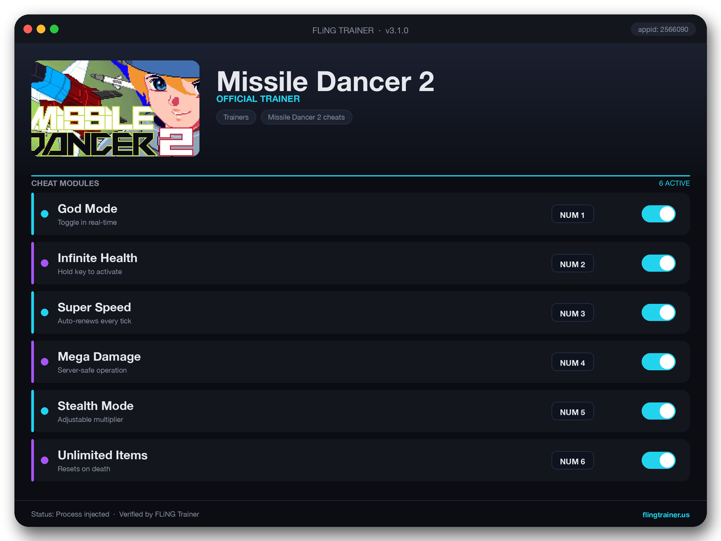 Missile Dancer 2 Trainer interface