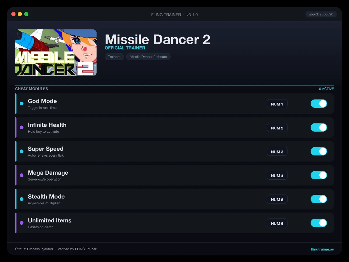 Missile Dancer 2 Trainer interface
