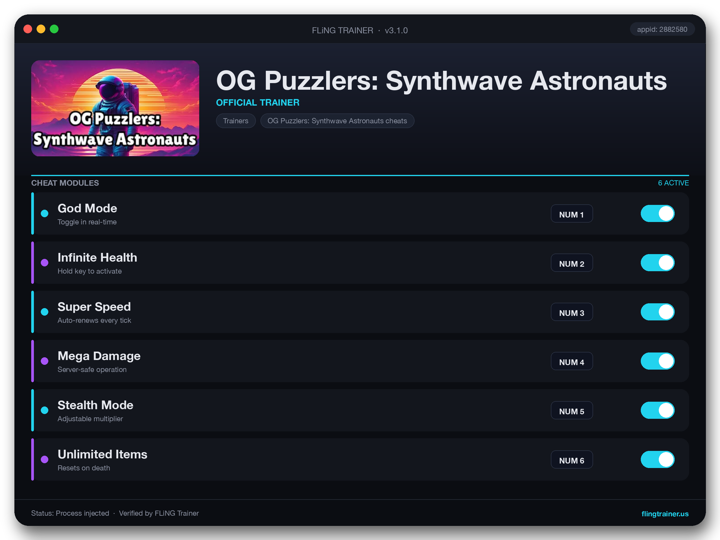 OG Puzzlers: Synthwave Astronauts Trainer interface