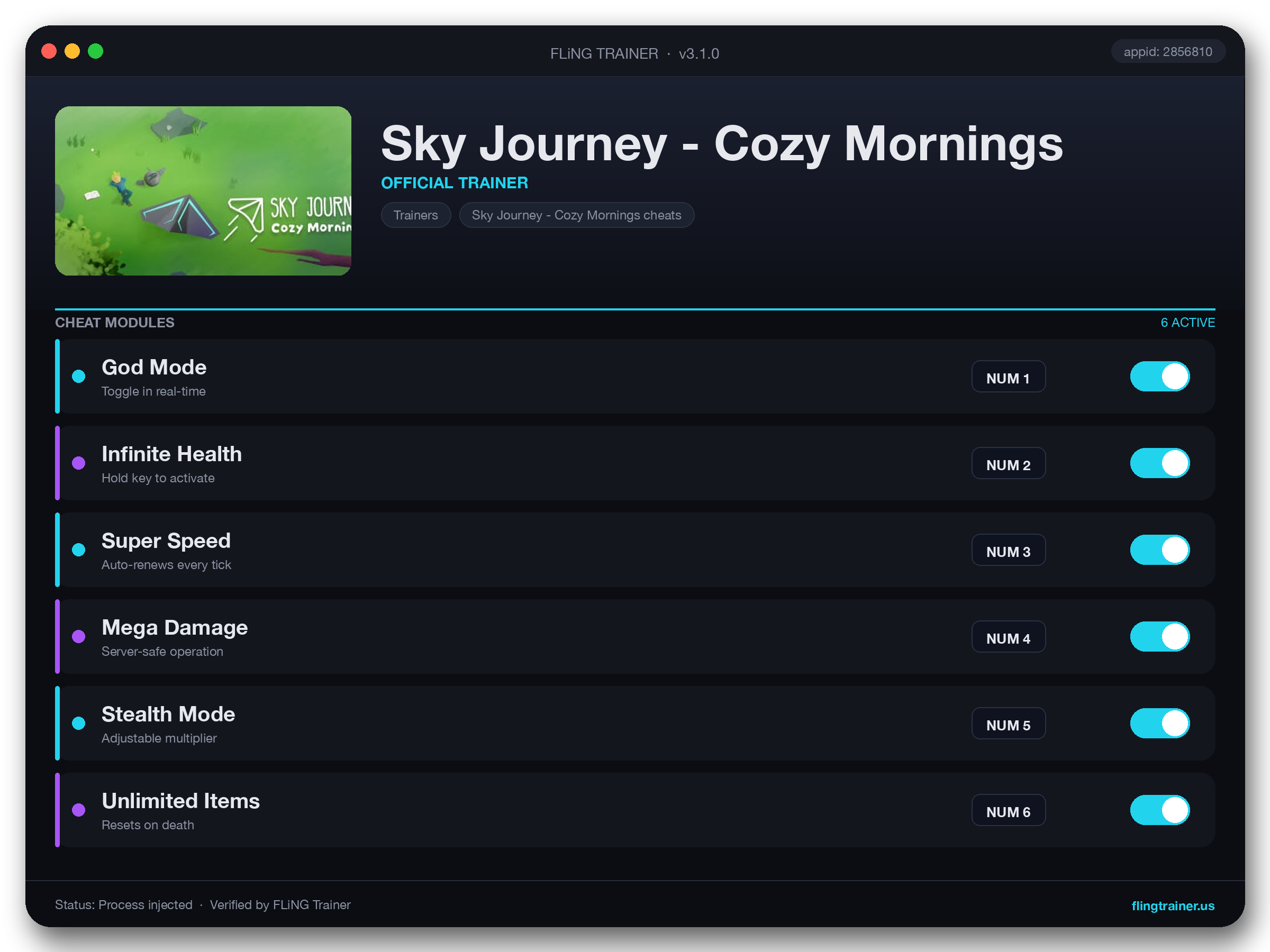 Sky Journey - Cozy Mornings Trainer interface
