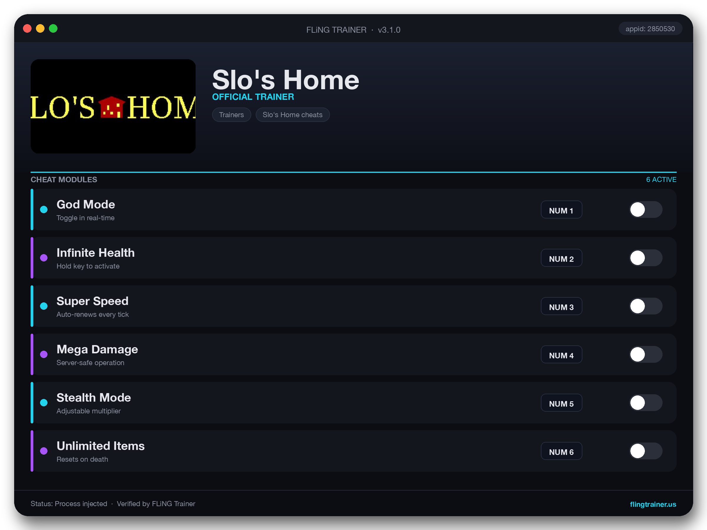 Slo's Home Trainer interface