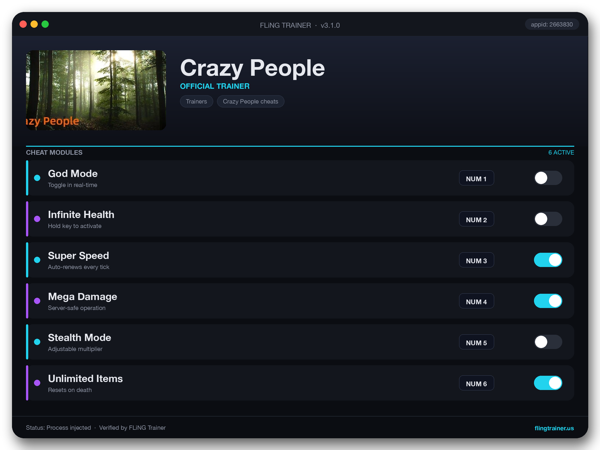 Crazy People Trainer interface