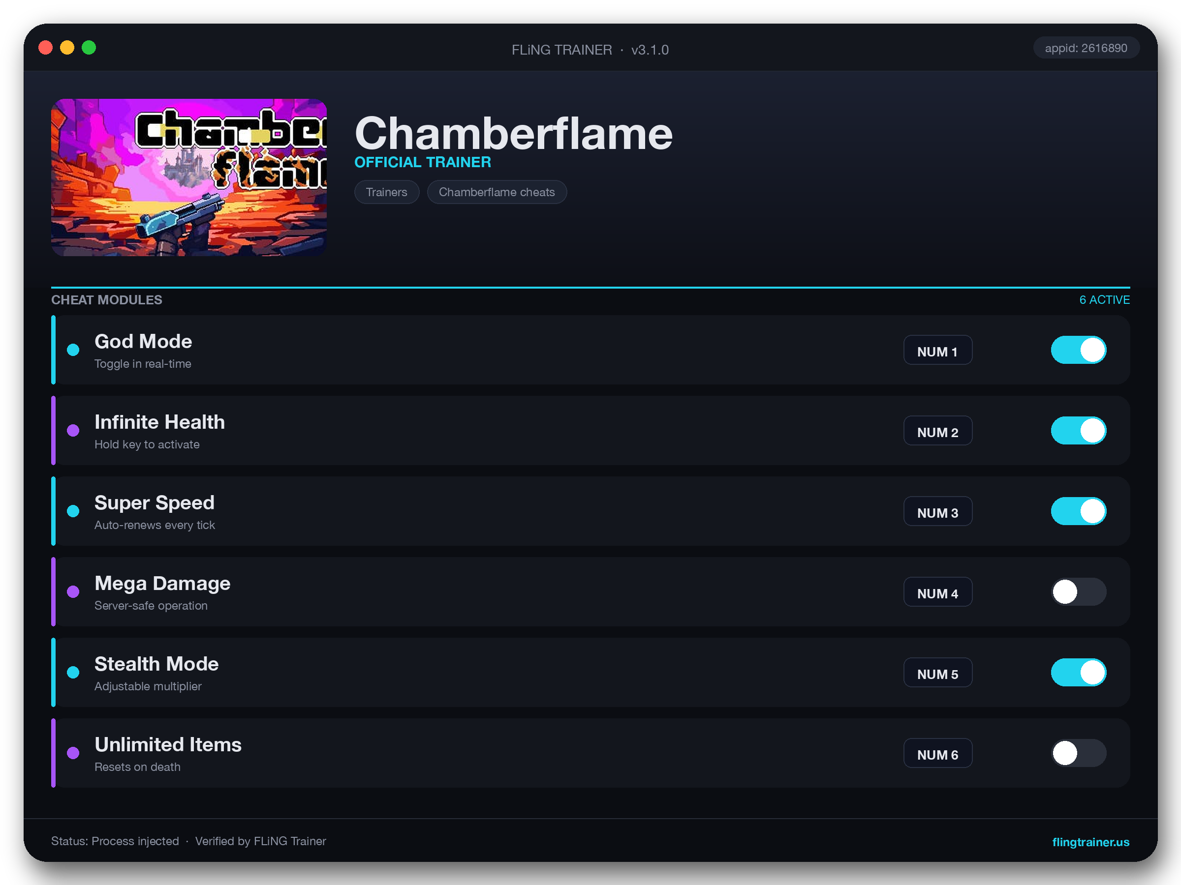 Chamberflame Trainer interface