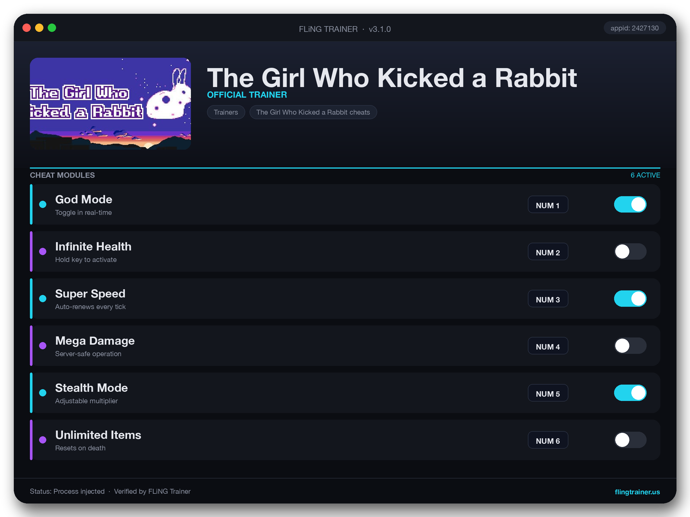 The Girl Who Kicked a Rabbit Trainer interface