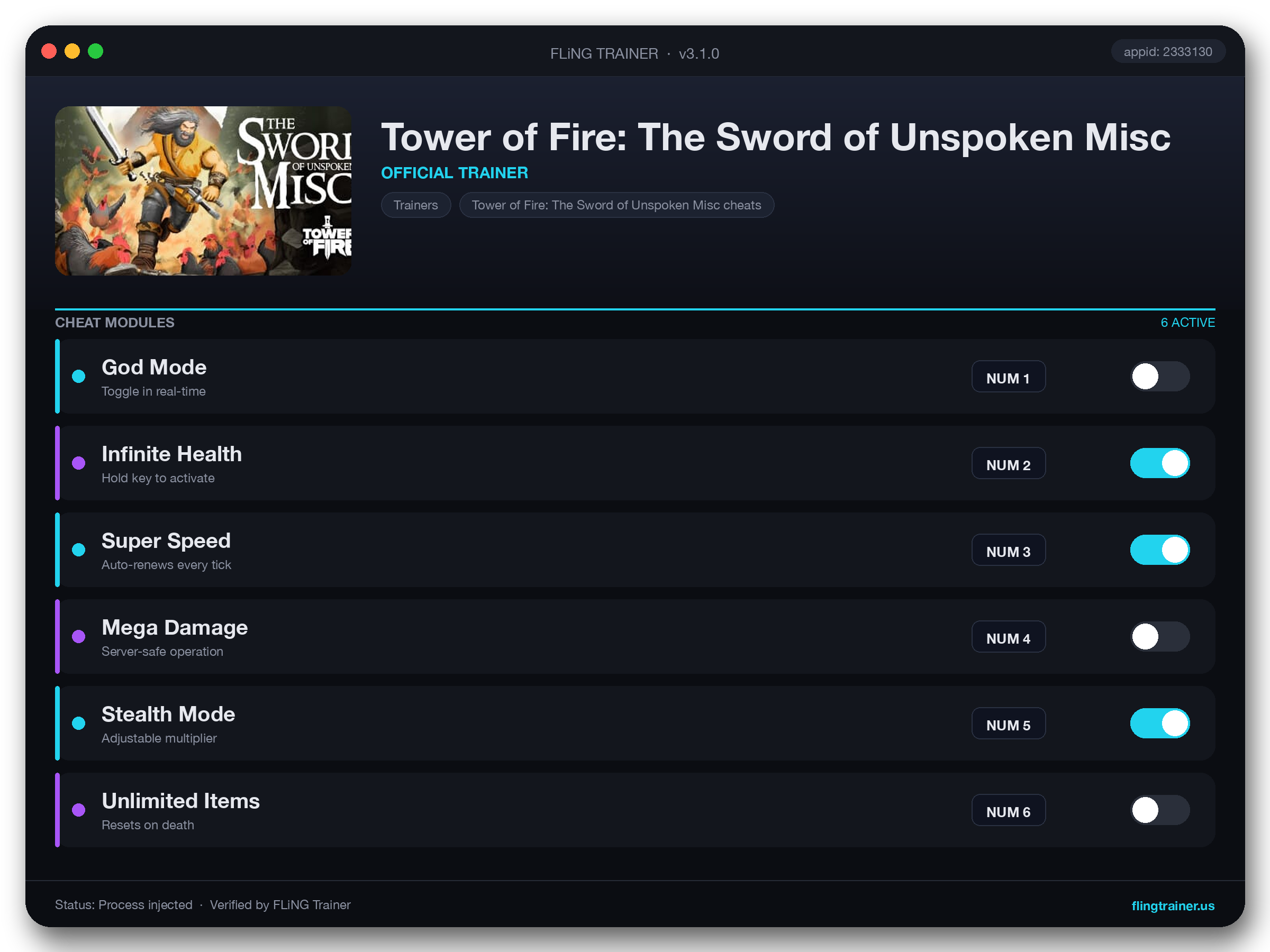 Tower of Fire: The Sword of Unspoken Misc Trainer interface