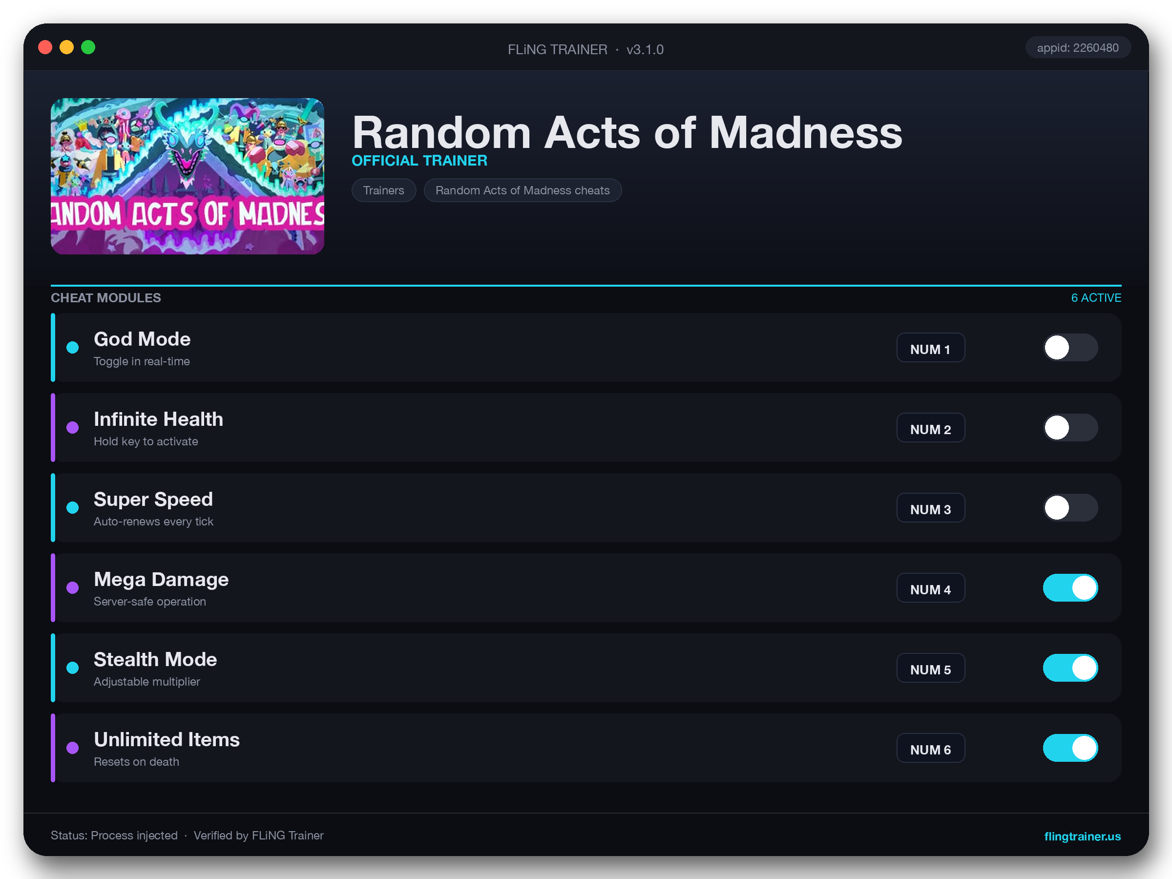 Random Acts of Madness Trainer interface
