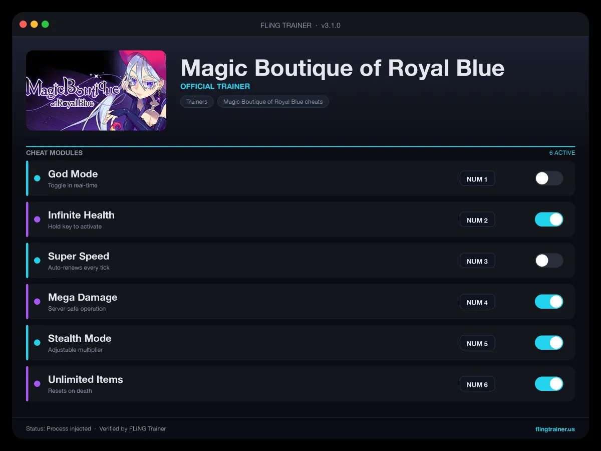 Magic Boutique of Royal Blue Trainer interface