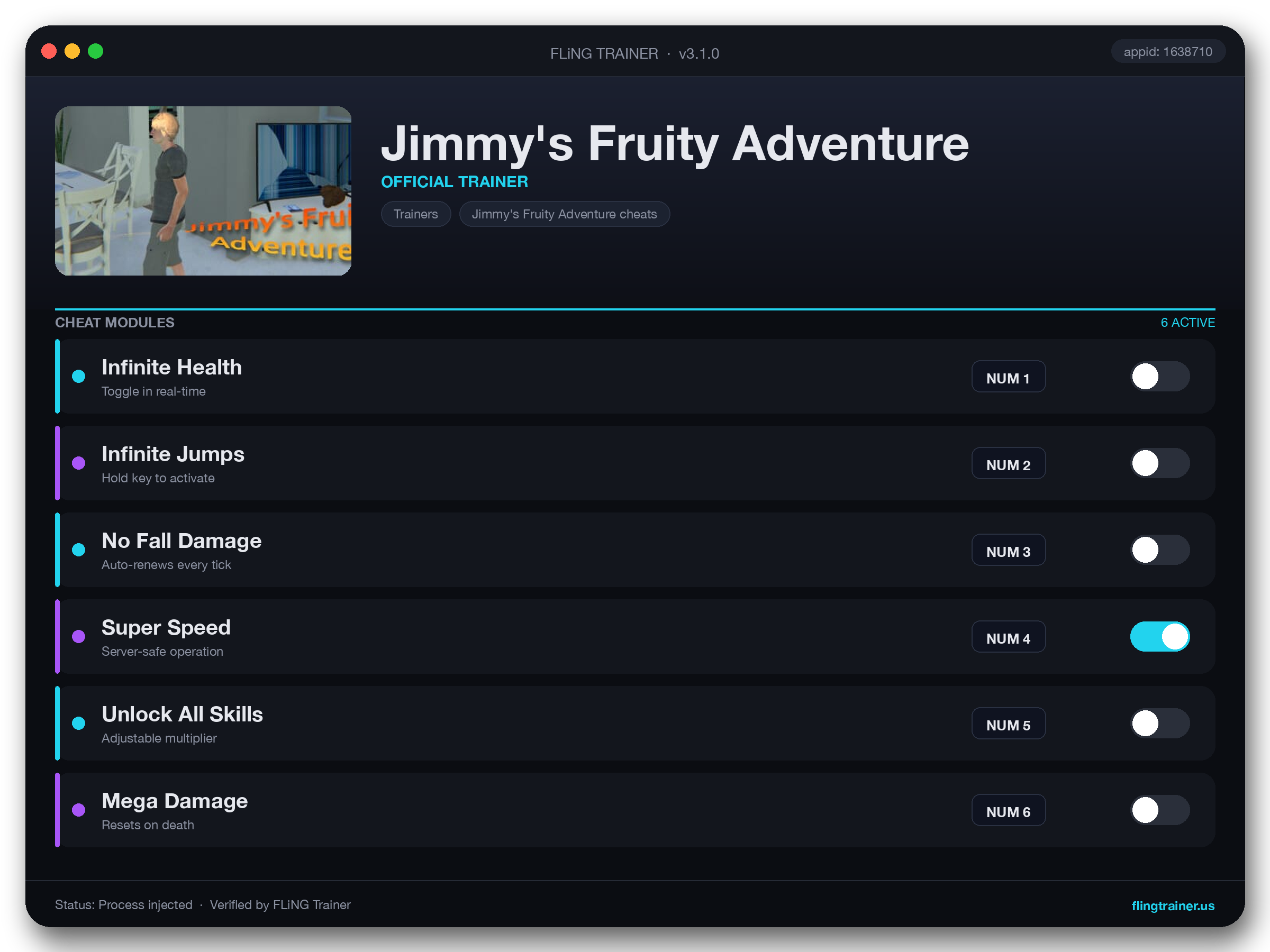 Jimmy's Fruity Adventure Trainer interface